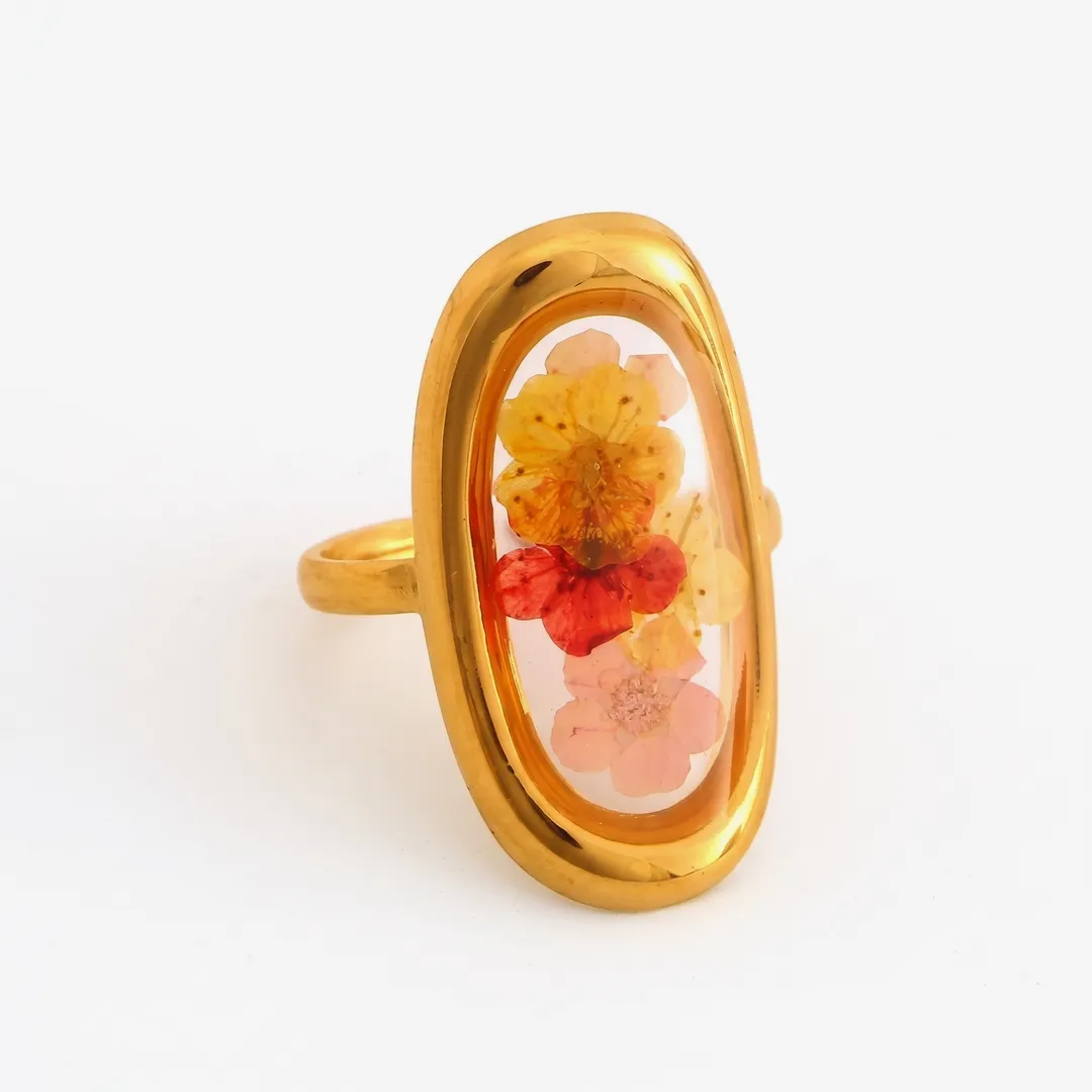 Anillo Ovalado Ajustable con Flor Prensada en Resina, Flor prensada B, foto 1