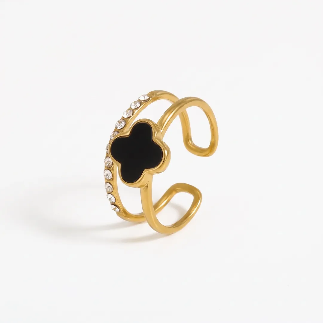 Anillo Doble Ajustable Trébol de Concha Dorado, Corazón, foto 1