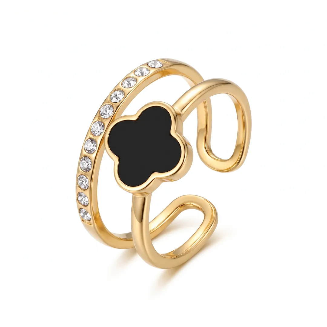 Anillo Doble Ajustable Trébol de Concha Dorado, Corazón, foto 2