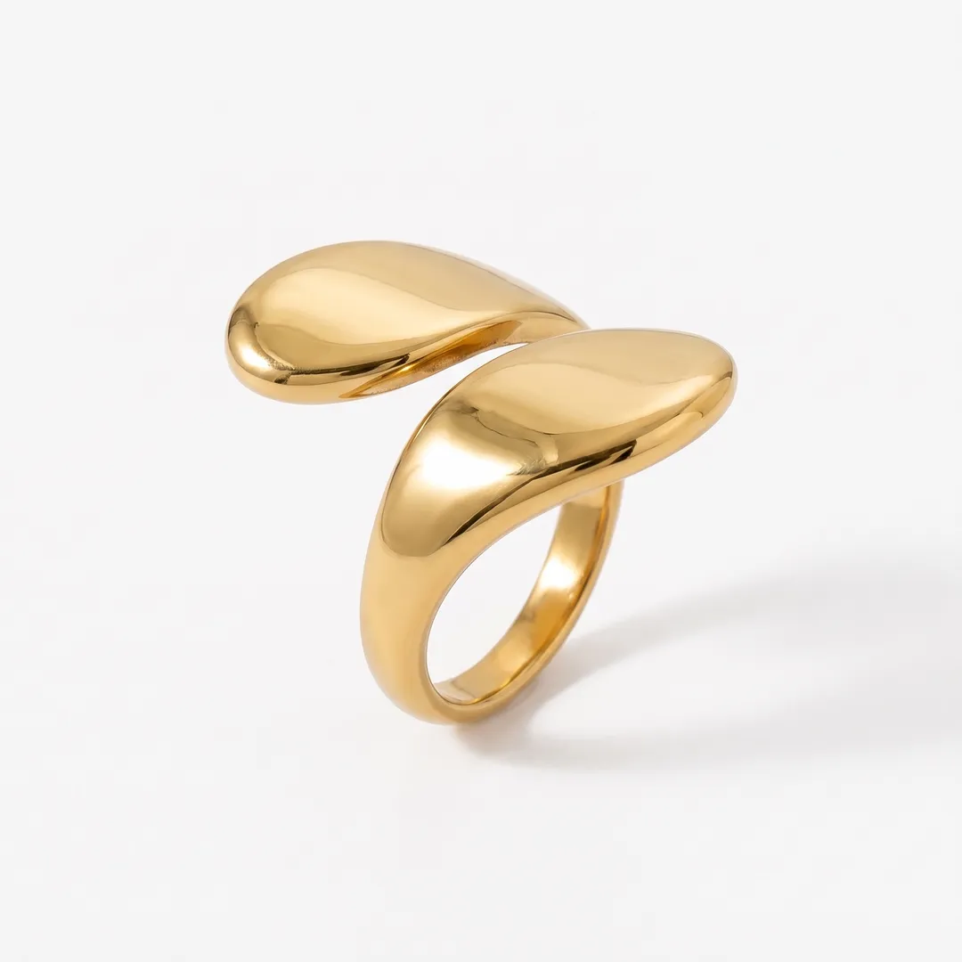 Anillo Envolvente Gotas Doradas Acero Inoxidable, Dorado, foto 1