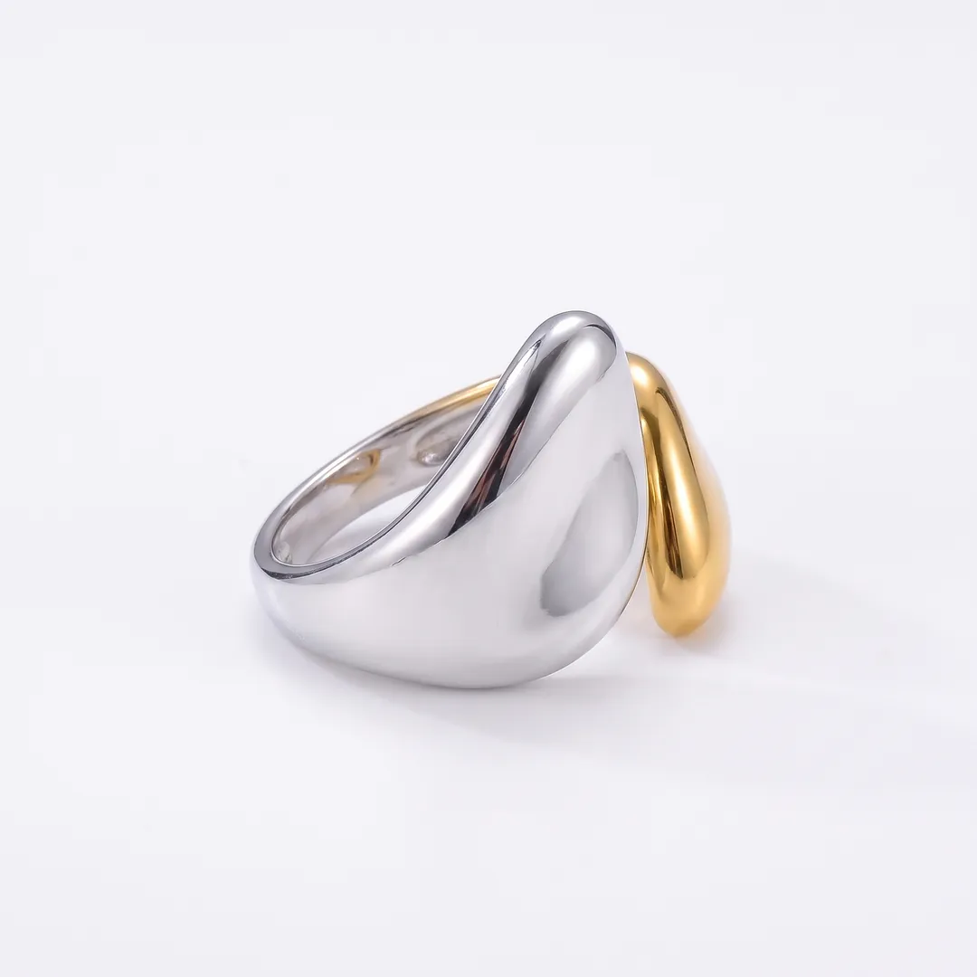 Anillo Envolvente Gotas Doradas Acero Inoxidable, Dos tonos, foto 2