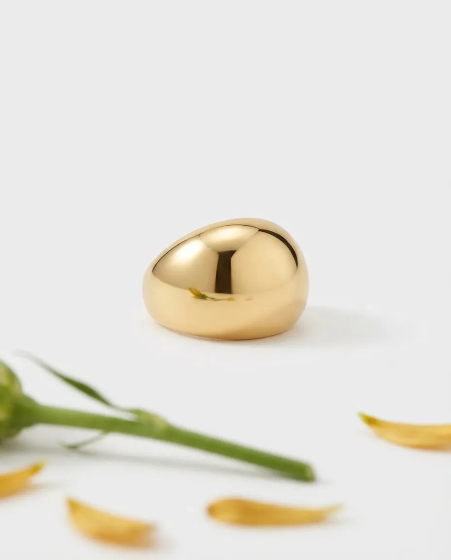 Anillo abombado grueso de acero, Dorado, foto 1