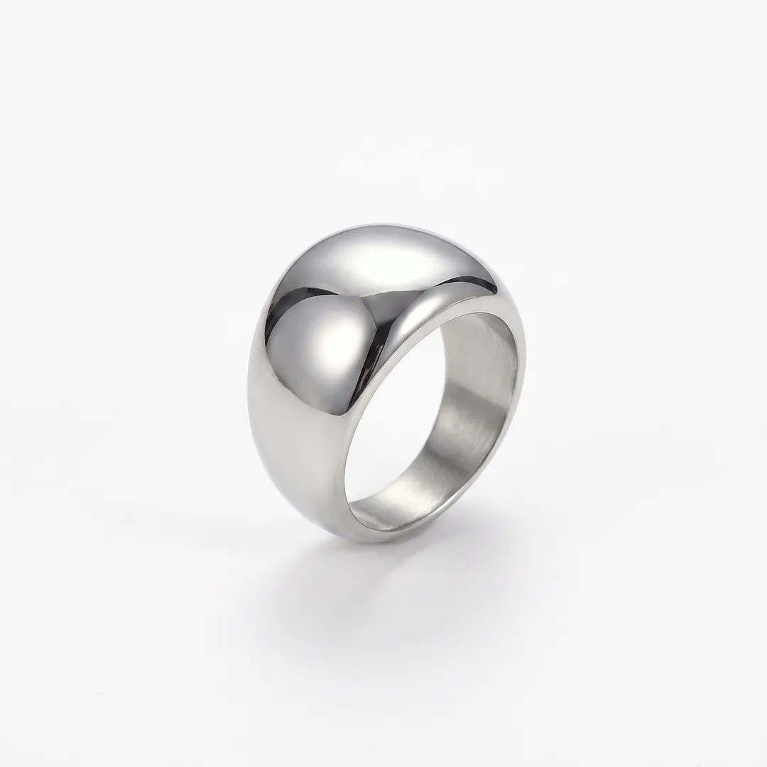 Anillo abombado grueso de acero, Plateado, foto 1