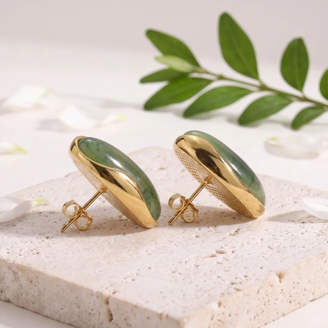 Aretes irregulares de resina, Verde, foto 3