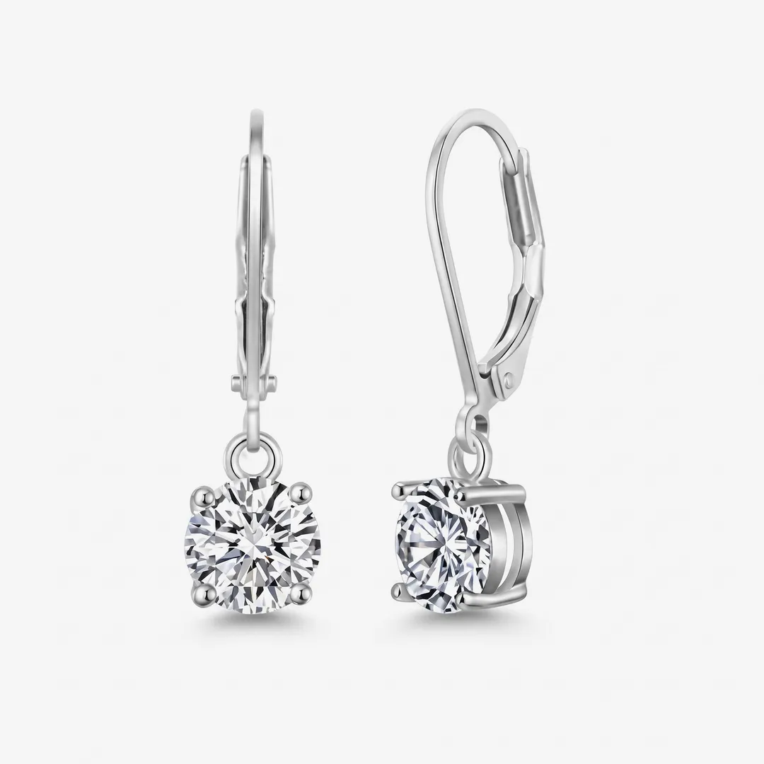 Aretes de gota redonda con circón plateados, Circón blanco, foto 1