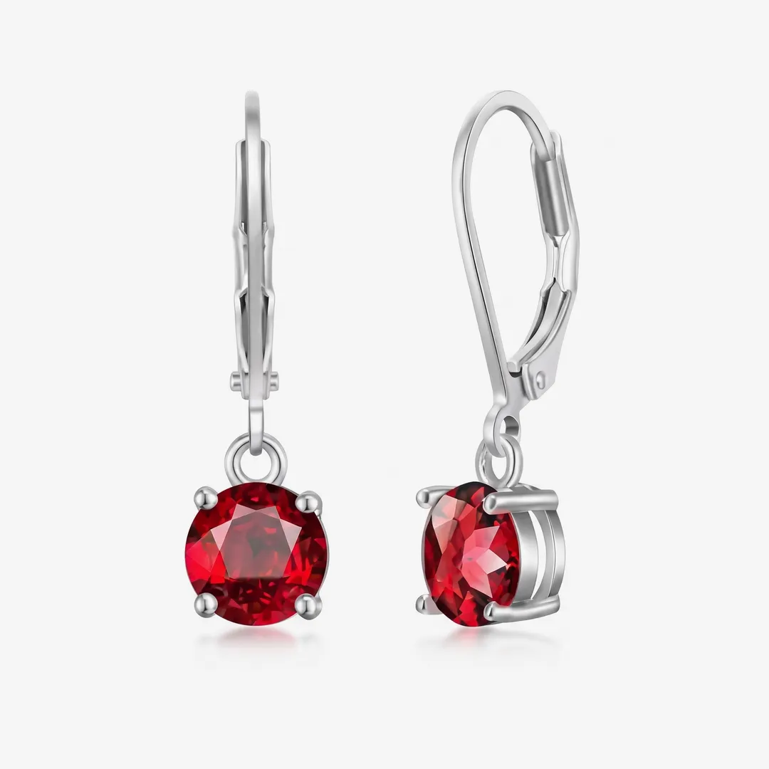 Aretes de gota redonda con circón plateados, Circón rojo, foto 6