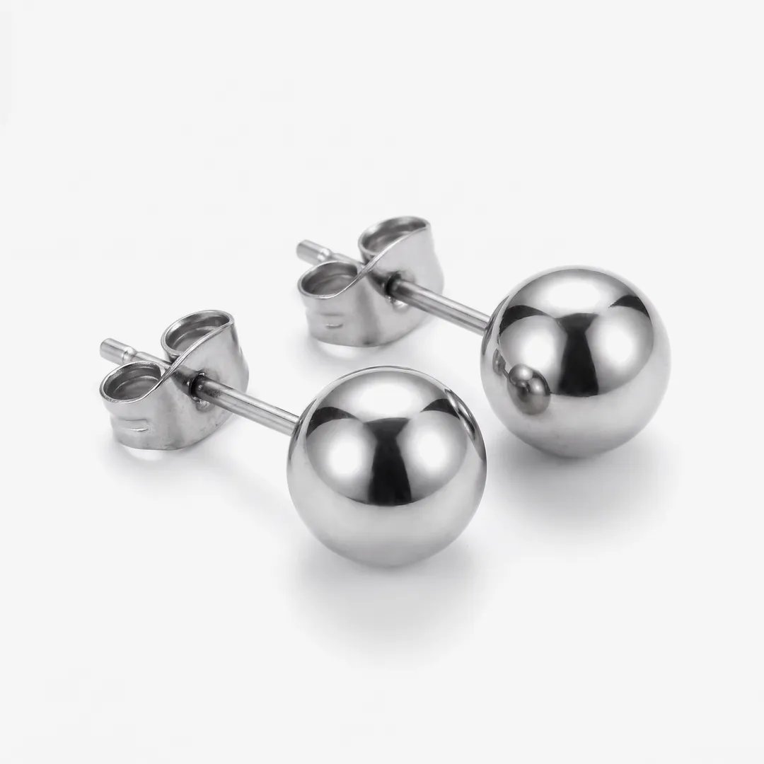 Stainless Steel Ball Stud Earrings 8mm, Silver 8 mm, photo 1