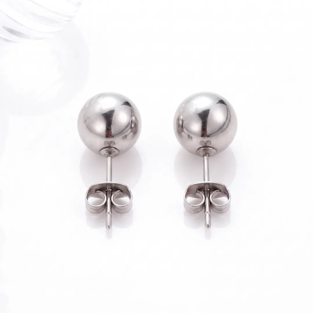 Stainless Steel Ball Stud Earrings 8mm, Silver 8 mm, photo 2