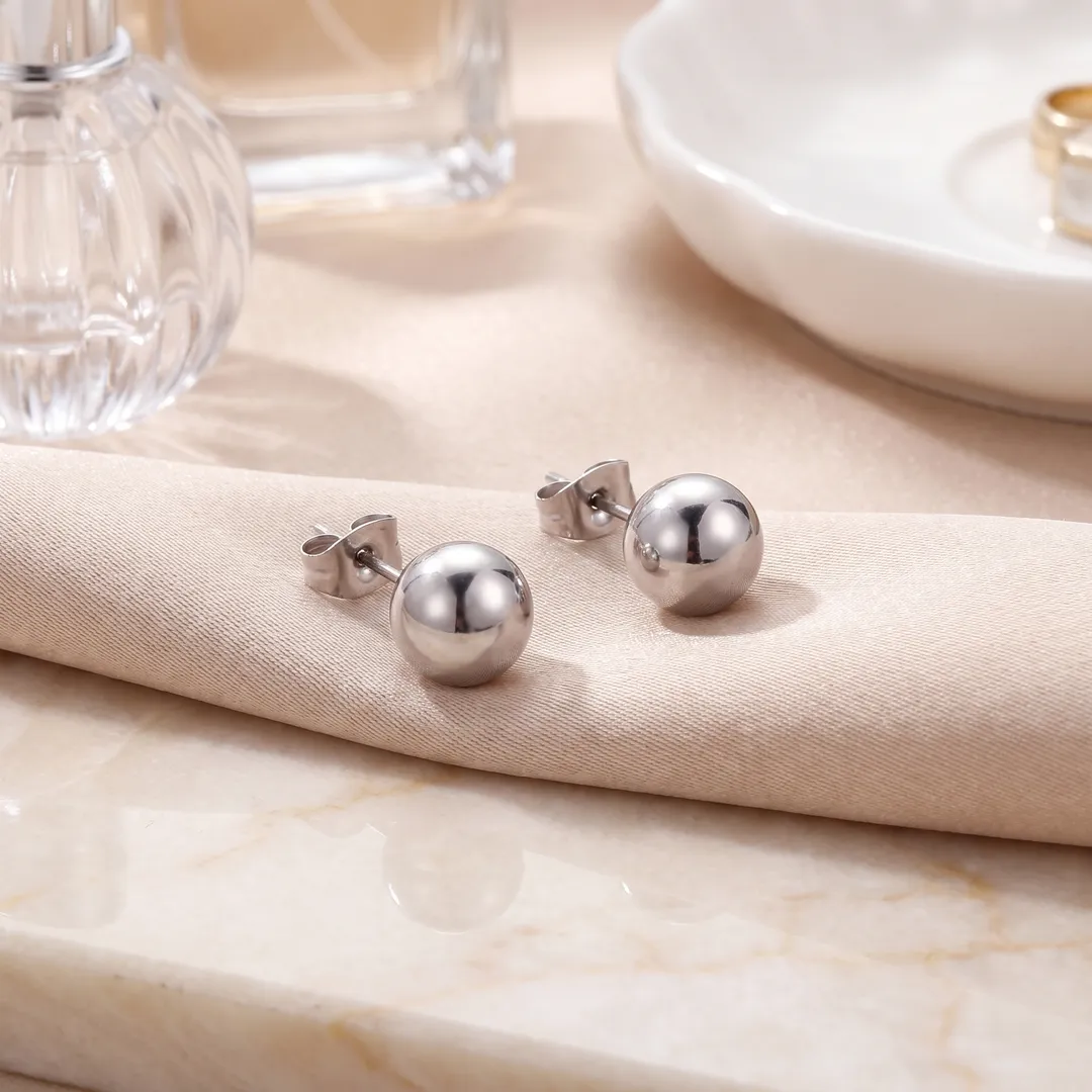 Stainless Steel Ball Stud Earrings 8mm, Silver 8 mm, photo 3