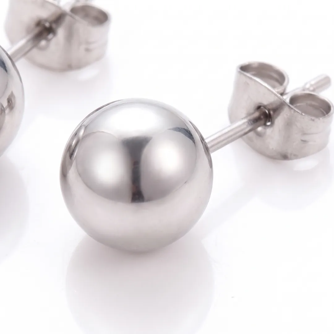 Stainless Steel Ball Stud Earrings 8mm, Silver 8 mm, photo 4