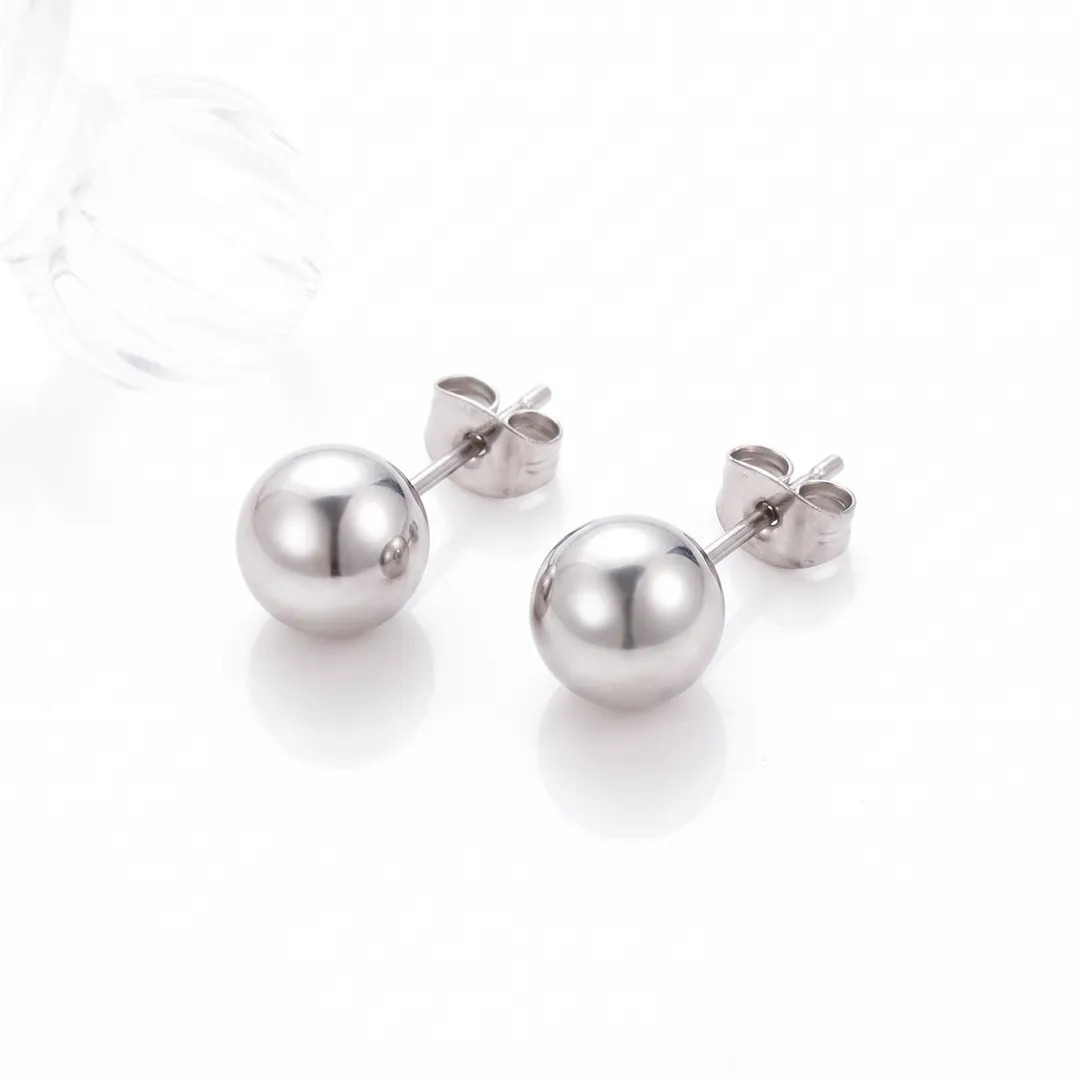 Stainless Steel Ball Stud Earrings 8mm, Silver 8 mm, photo 6