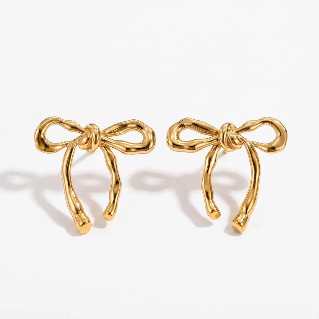 Aretes de moño de acero, Dorado, foto 1