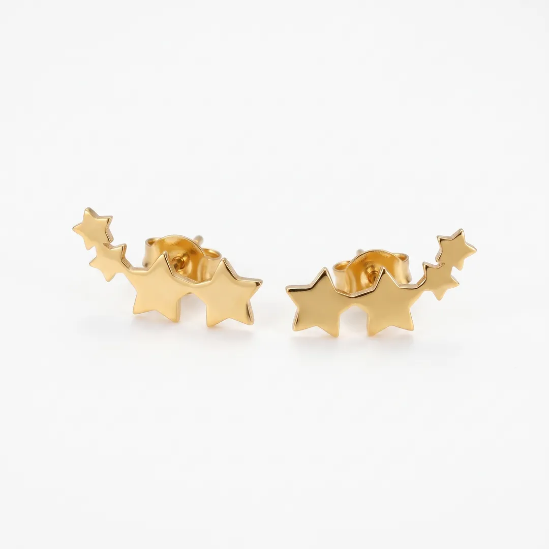 Aretes trepadores de estrellas de acero inoxidable, Dorado, foto 1
