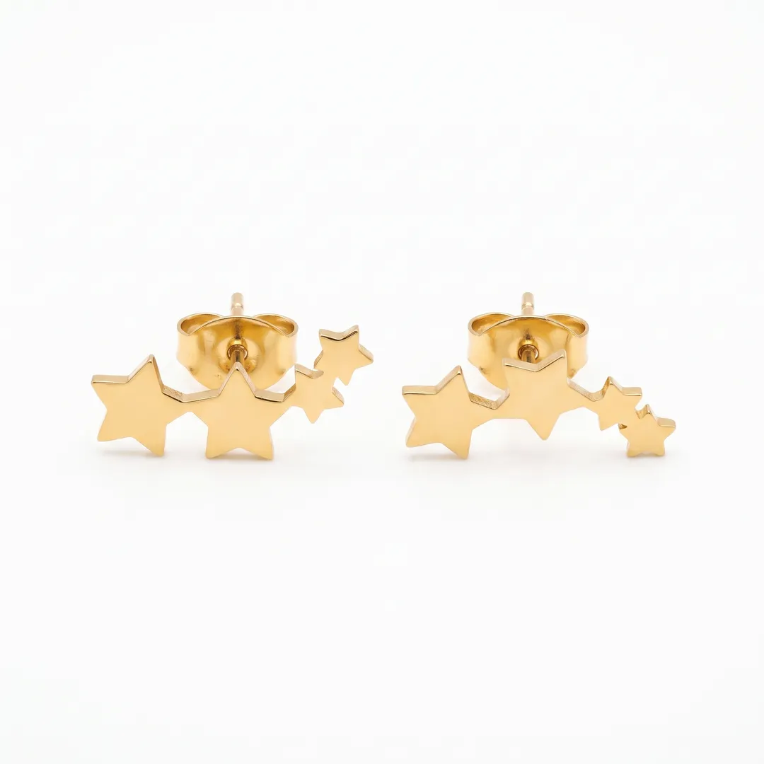Aretes trepadores de estrellas de acero inoxidable, Dorado, foto 2