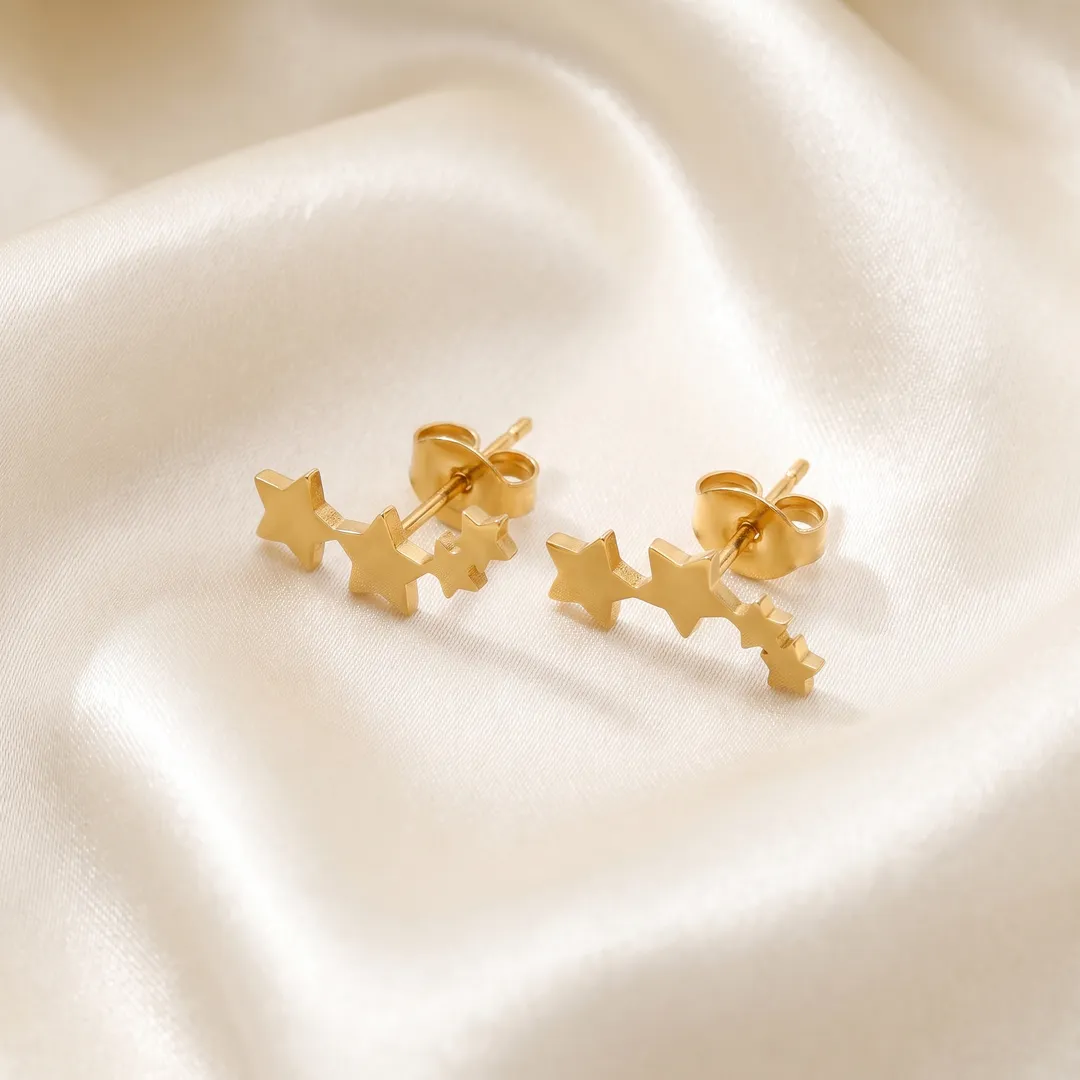 Aretes trepadores de estrellas de acero inoxidable, Dorado, foto 3