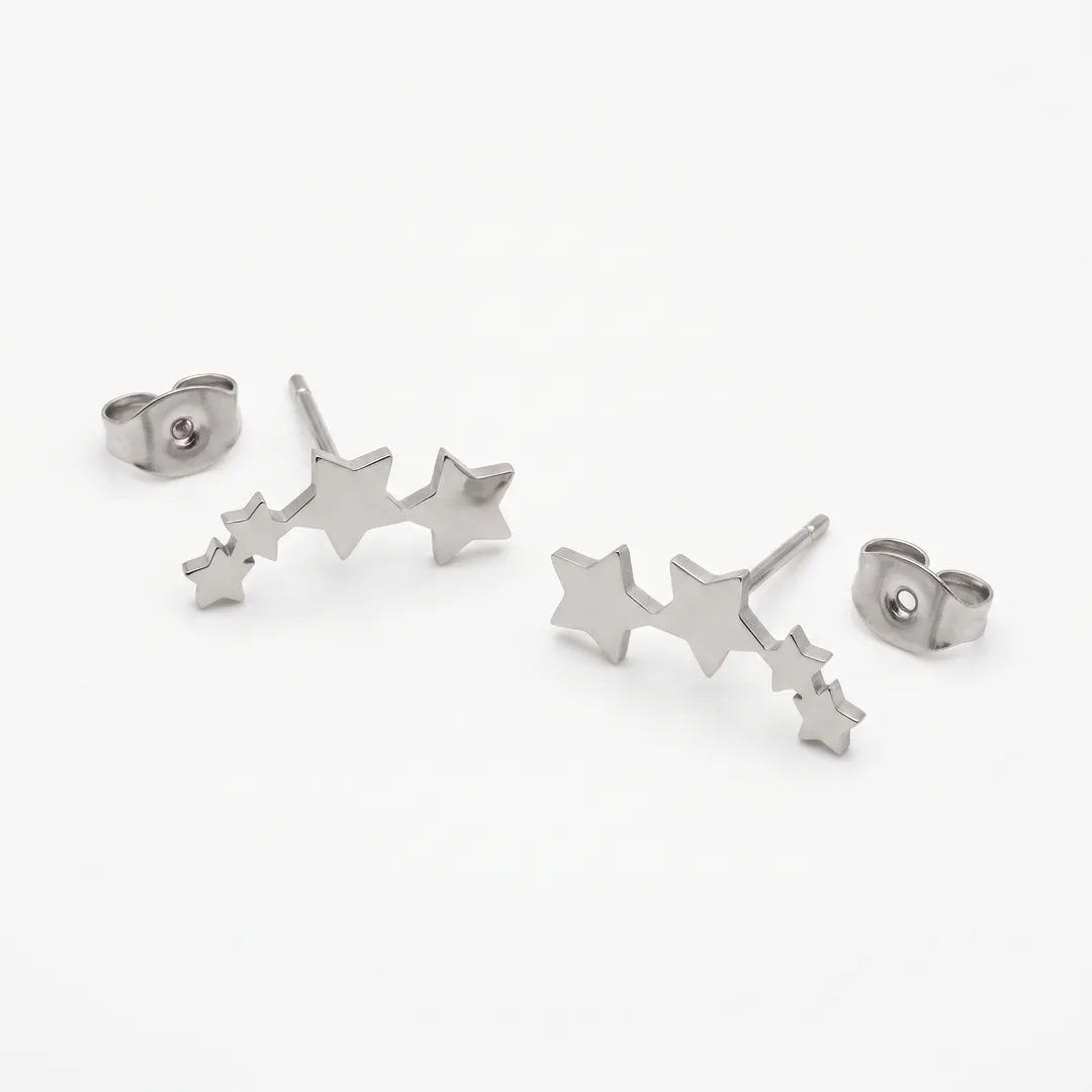 Aretes trepadores de estrellas de acero inoxidable, Acero, foto 1