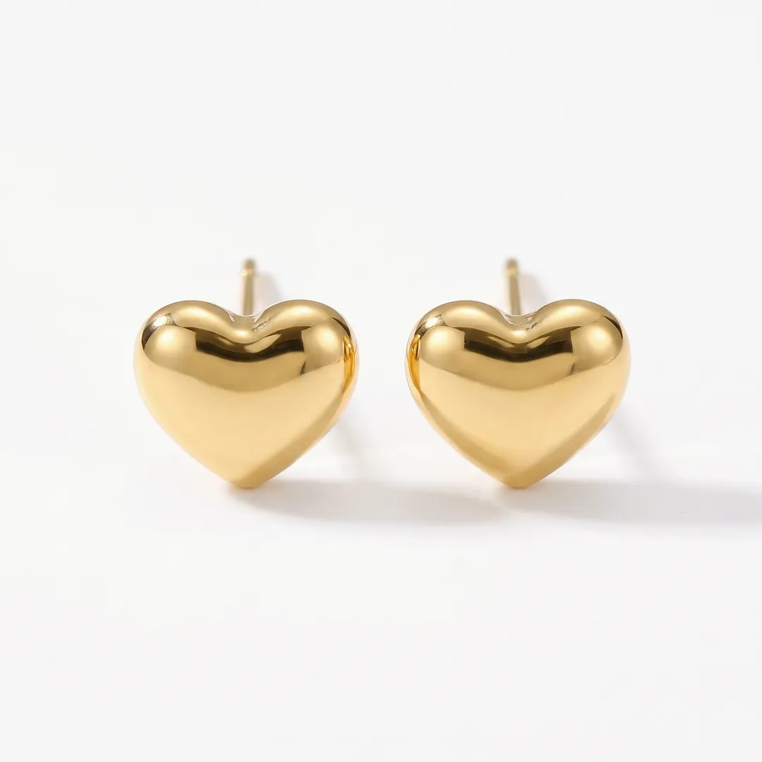 Plain Heart Stud Earrings in Titanium Steel, Gold, photo 1