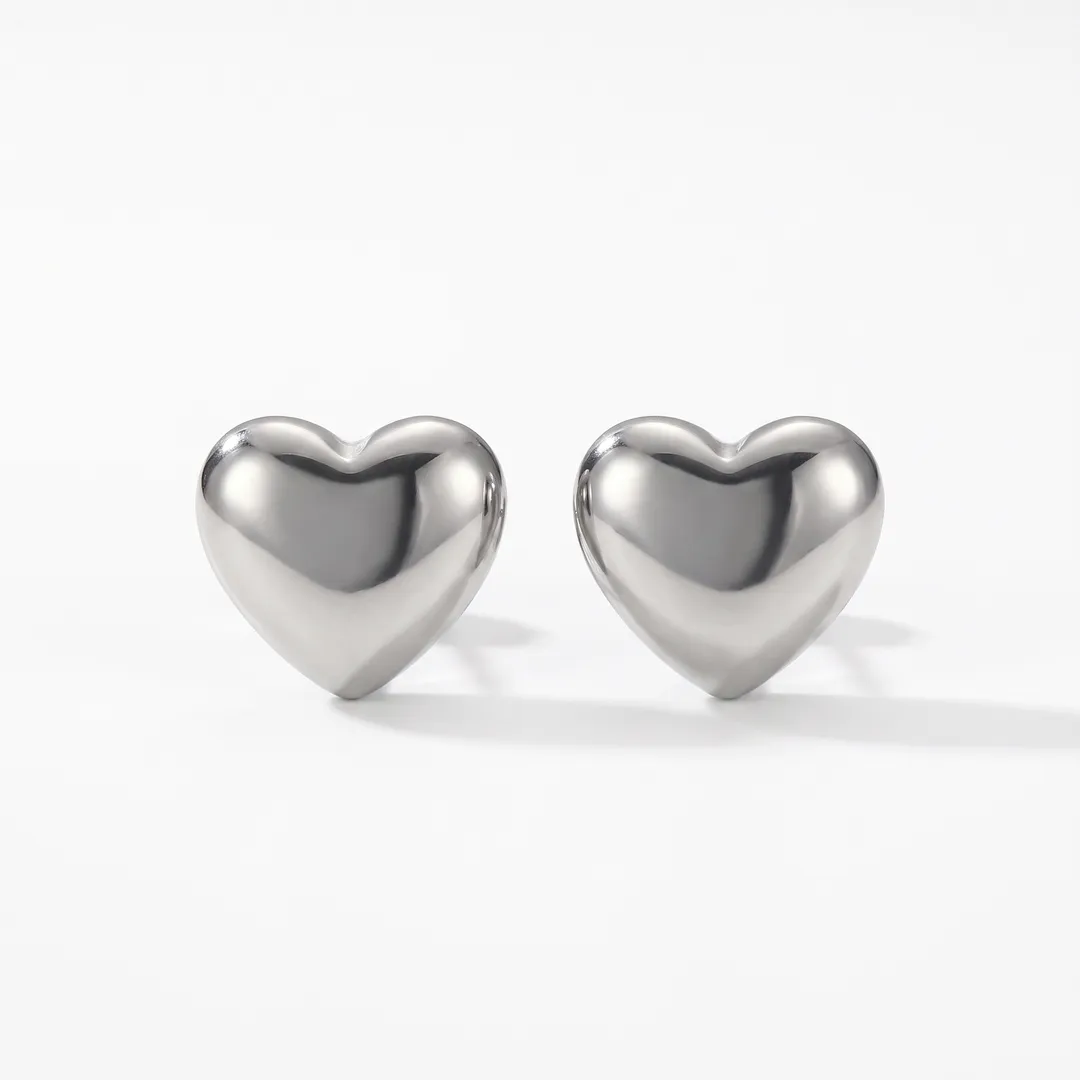 Plain Heart Stud Earrings in Titanium Steel, Steel, photo 1