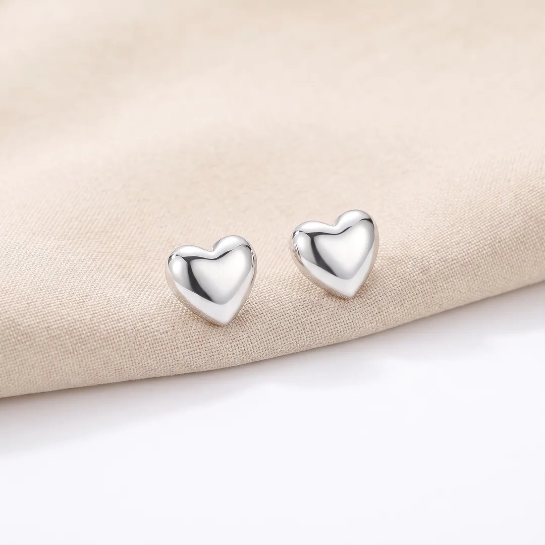 Plain Heart Stud Earrings in Titanium Steel, Steel, photo 4