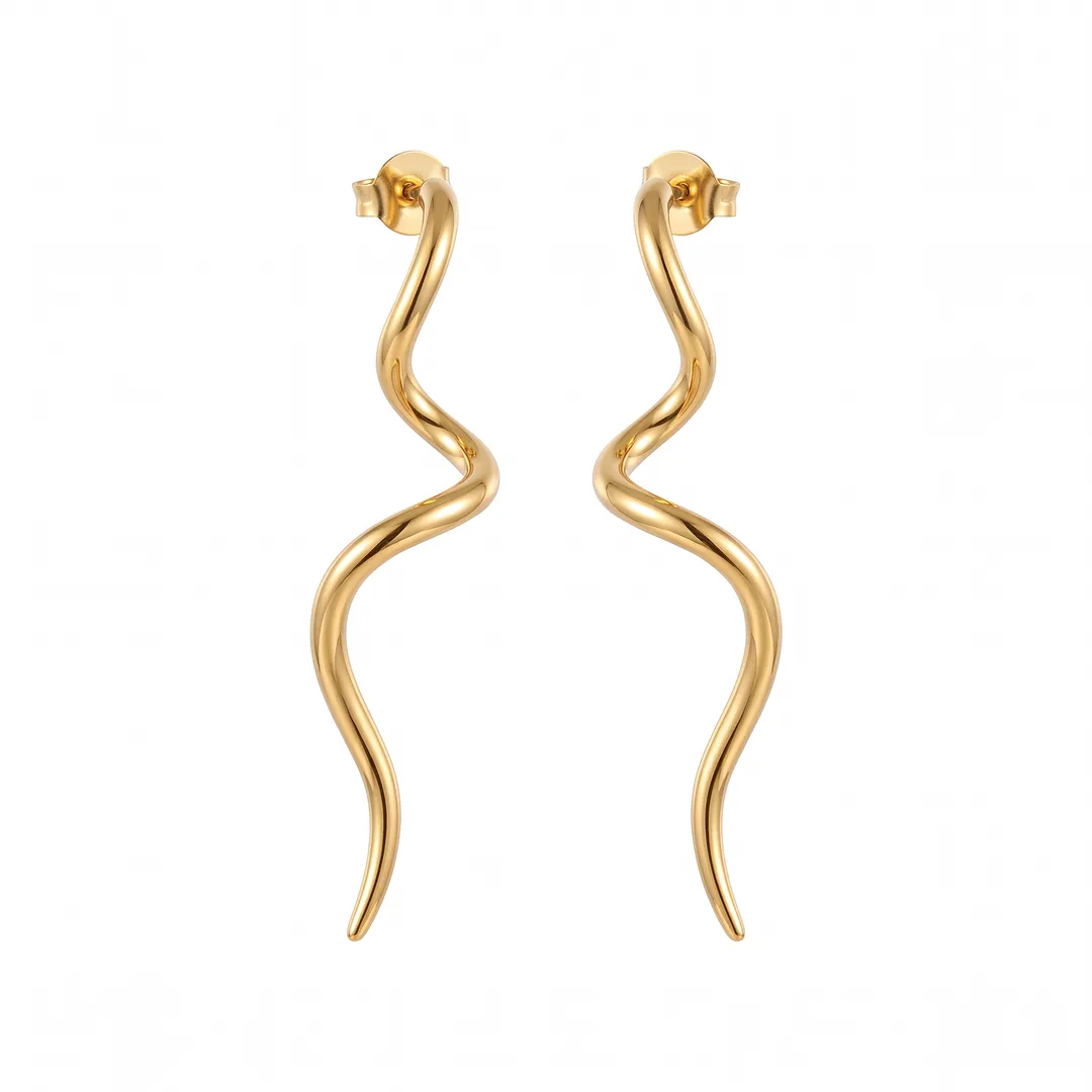 Aretes largos de línea ondulada, Dorado, foto 3