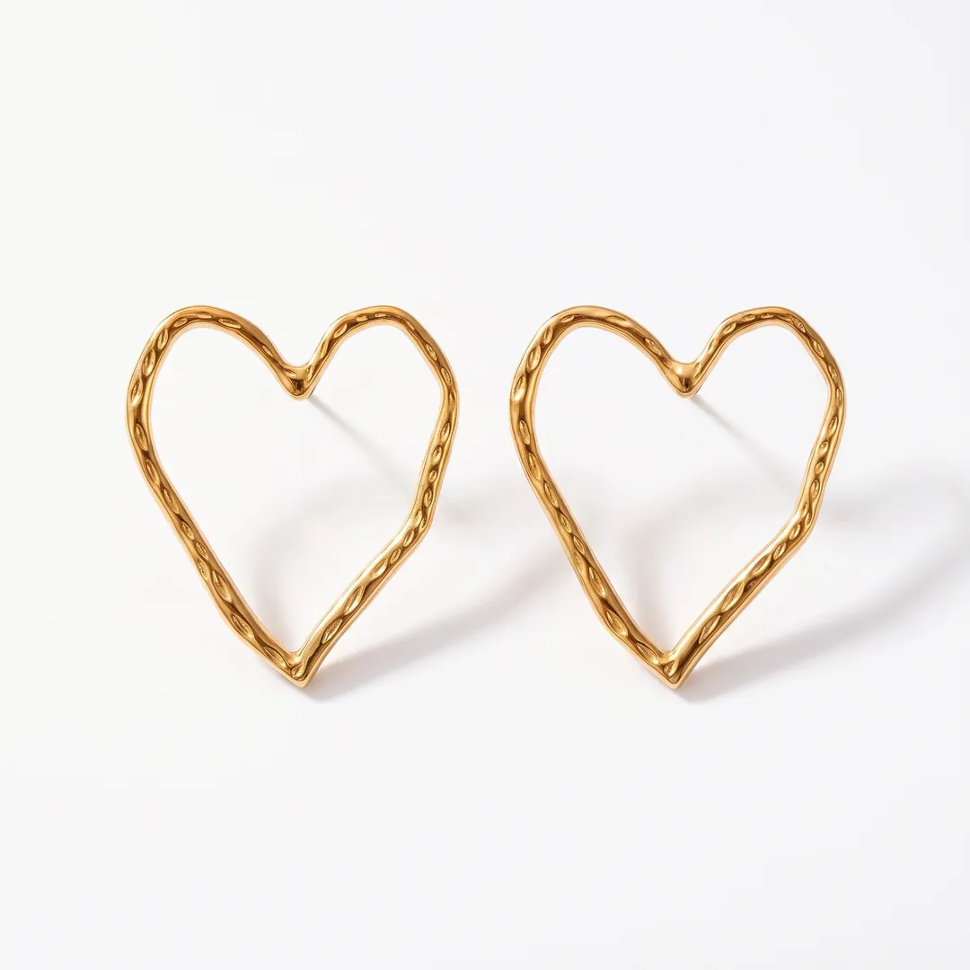Aretes de corazón calado, Dorado, foto 1