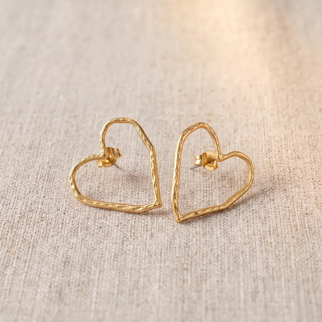 Aretes de corazón calado, Dorado, foto 3