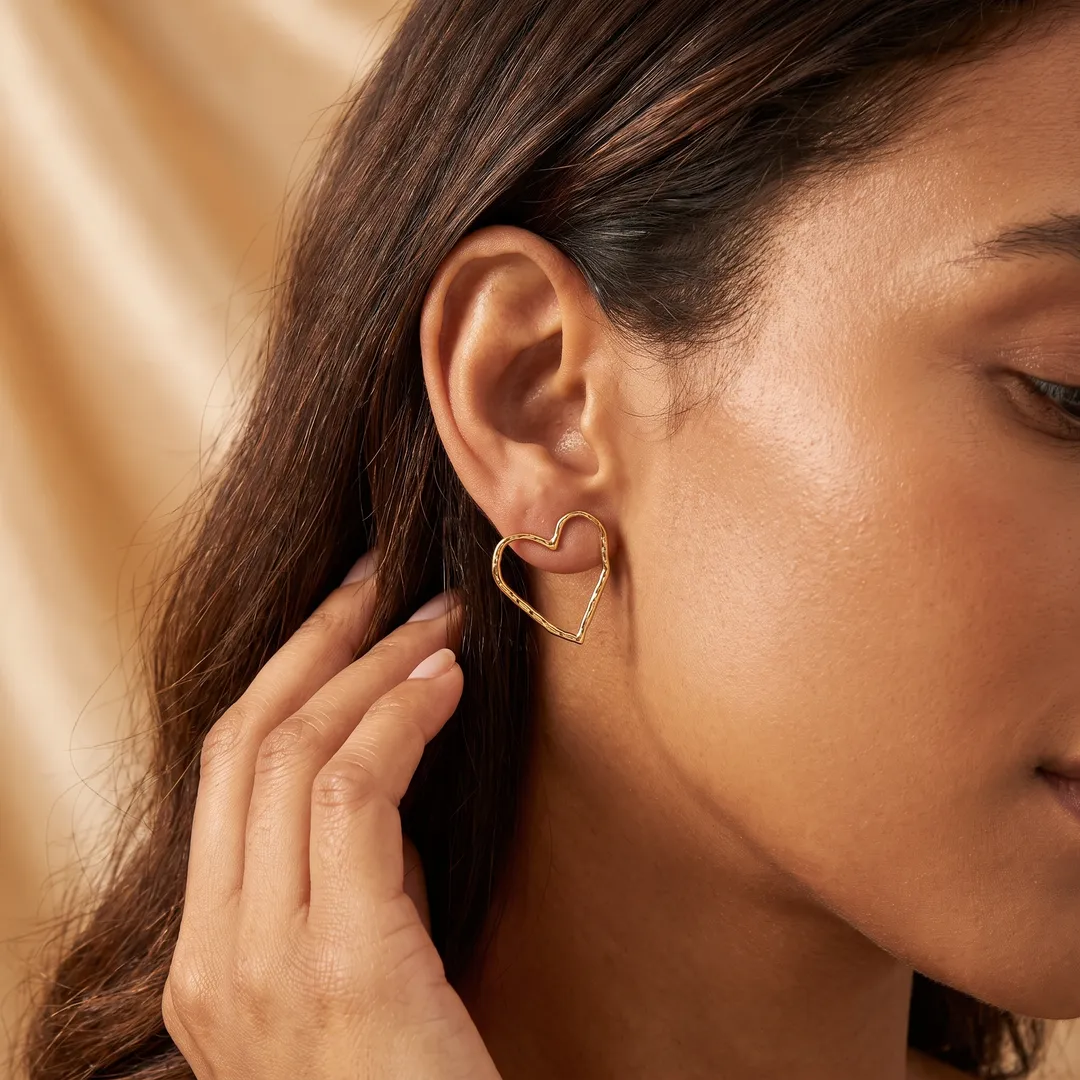 Aretes de corazón calado, Dorado, foto 4