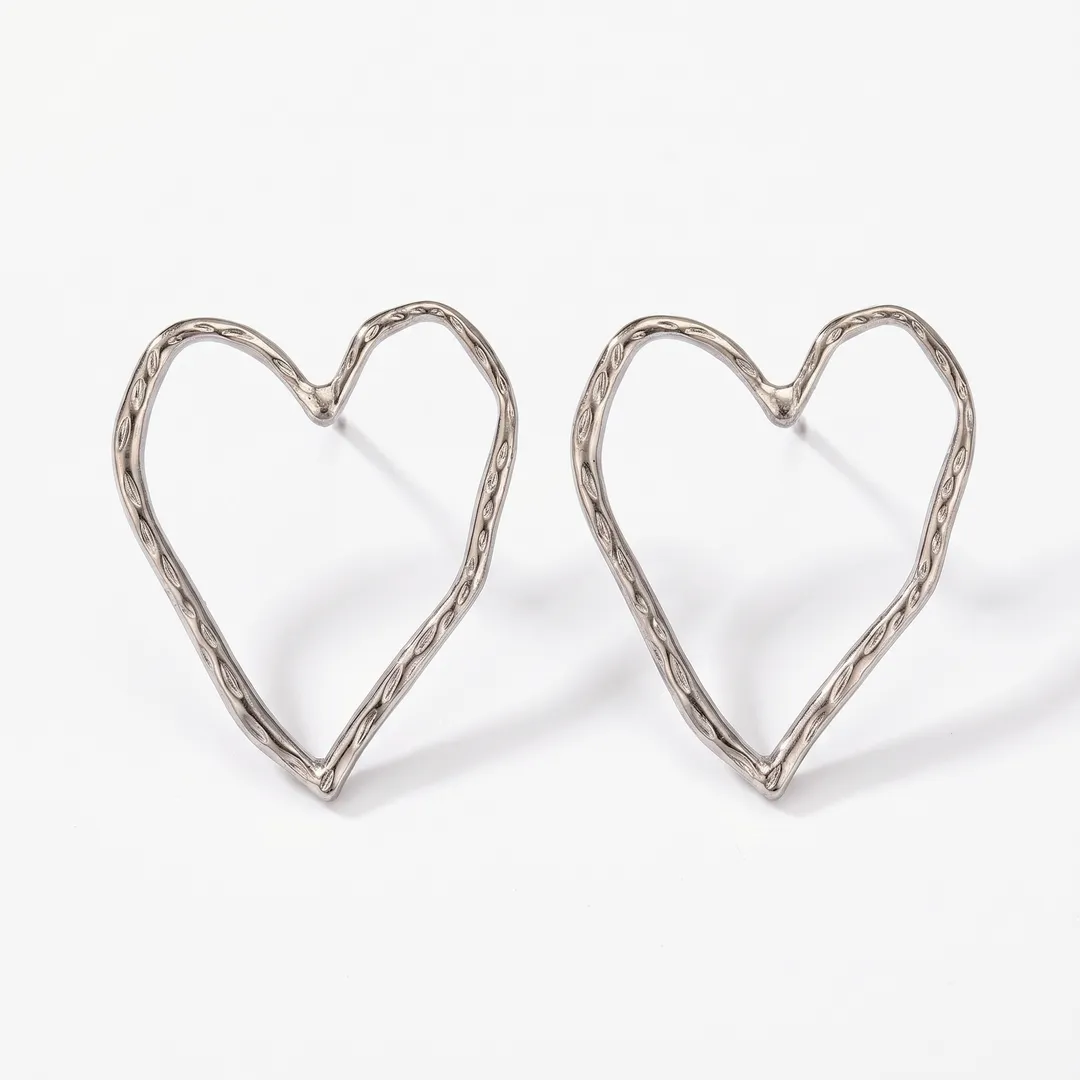 Aretes de corazón calado, Acero, foto 1