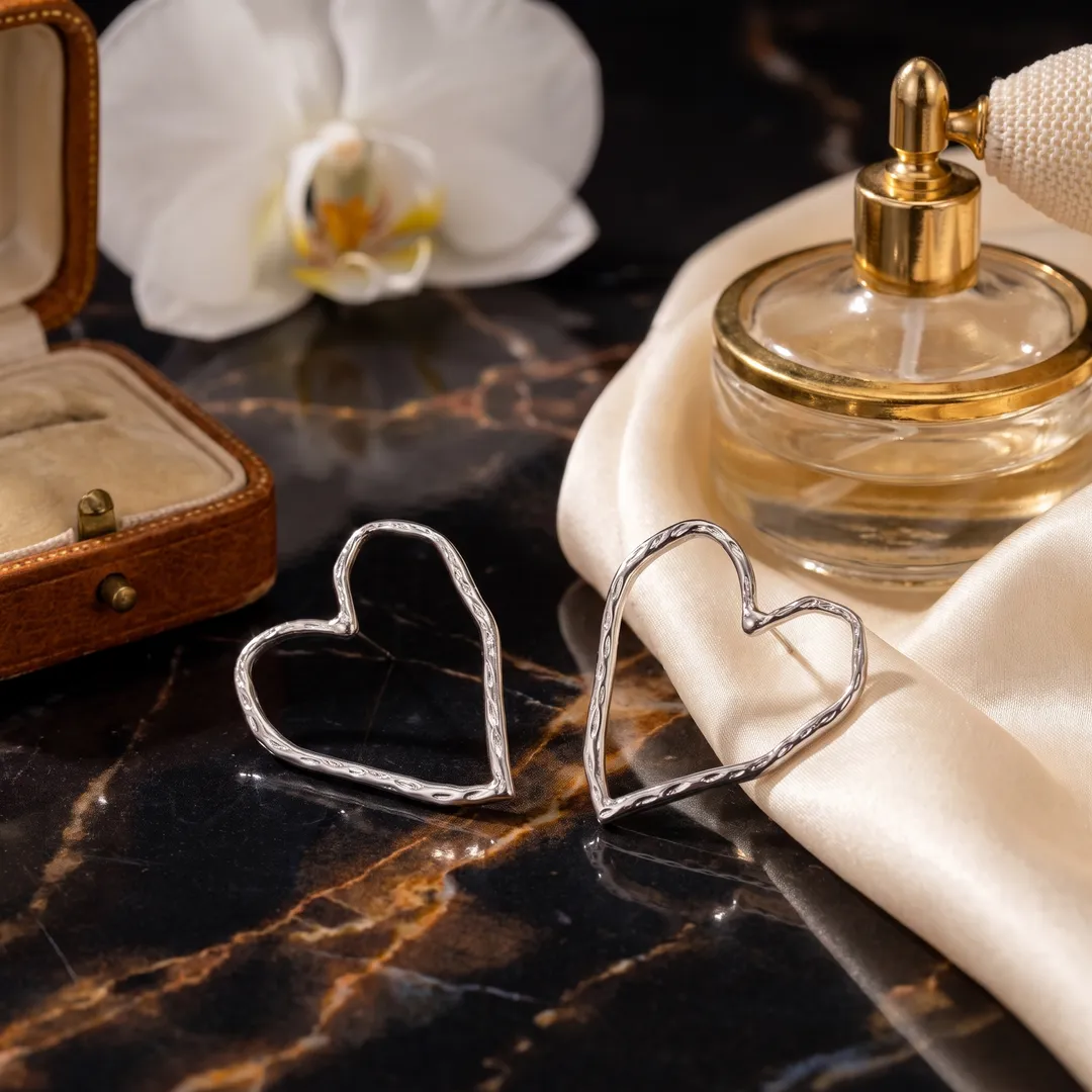 Aretes de corazón calado, Acero, foto 4