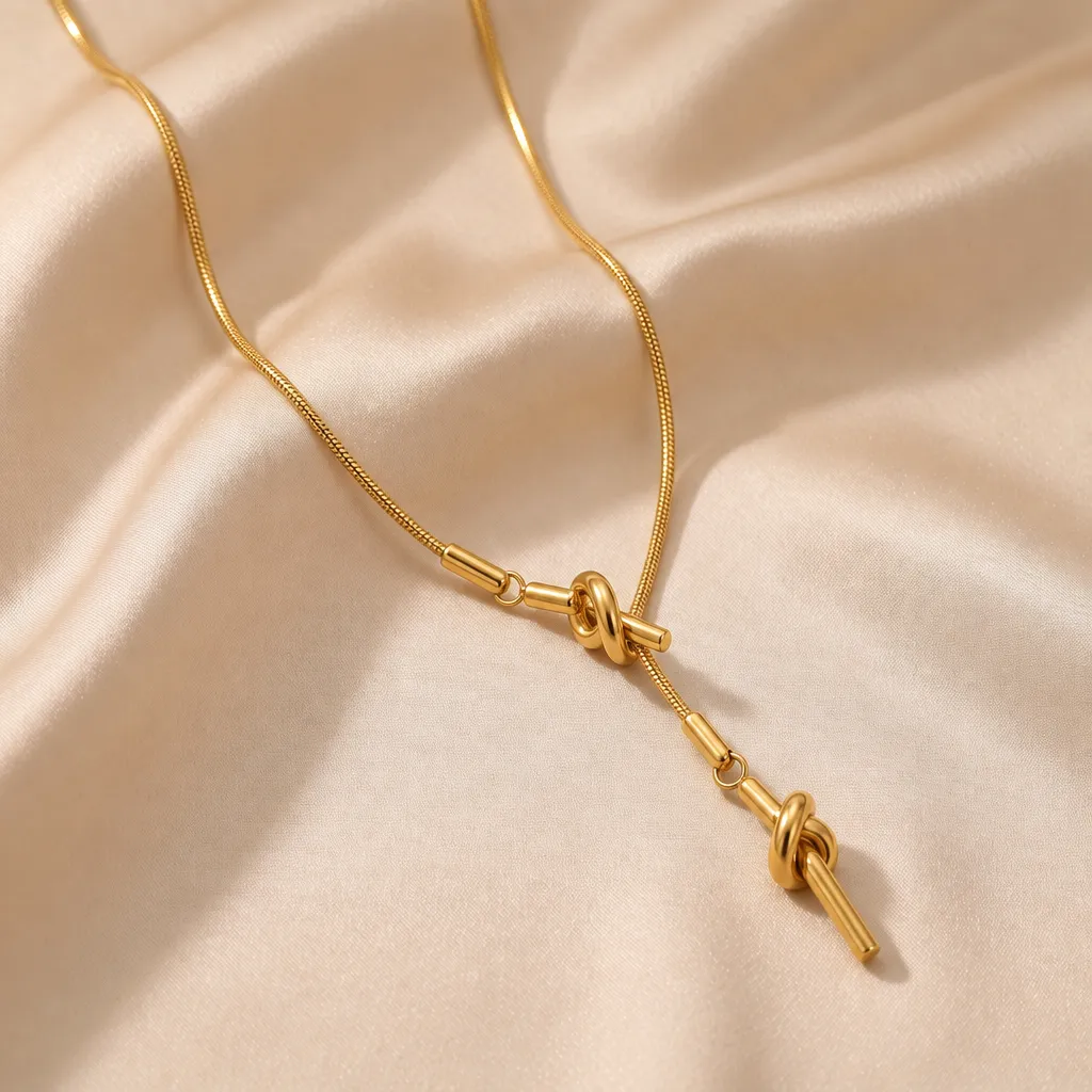 Collar asimétrico con nudo, Dorado, foto 3