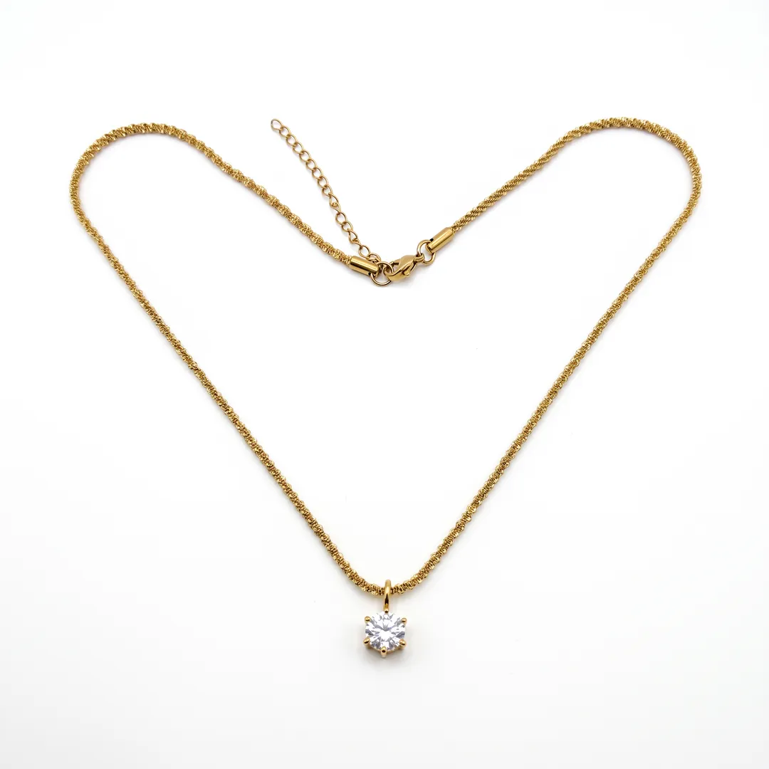 Gold-tone steel necklace with round zirconia pendant, Gold, photo 1