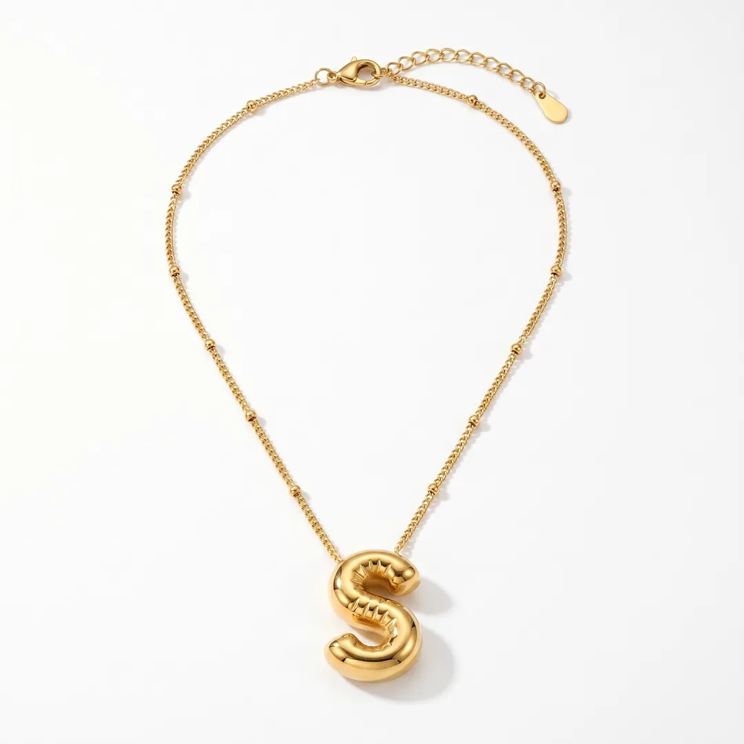 Collar dorado con letra S inflada de acero inoxidable, Dorado letra S, foto 1