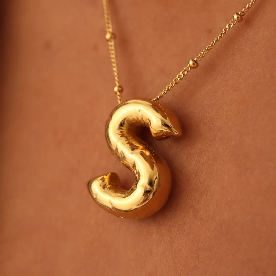 Collar dorado con letra S inflada de acero inoxidable, Dorado letra S, foto 3