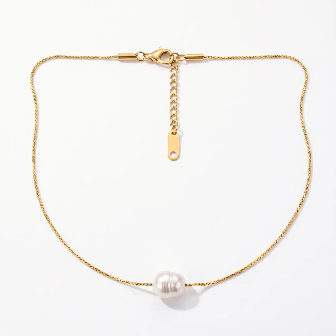 Collar dorado con una perla barroca de agua dulce, Perla de agua dulce, foto 1
