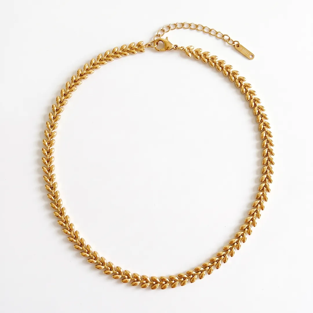 Collar Cadena de Trigo de Acero Titanio, Dorado, foto 1