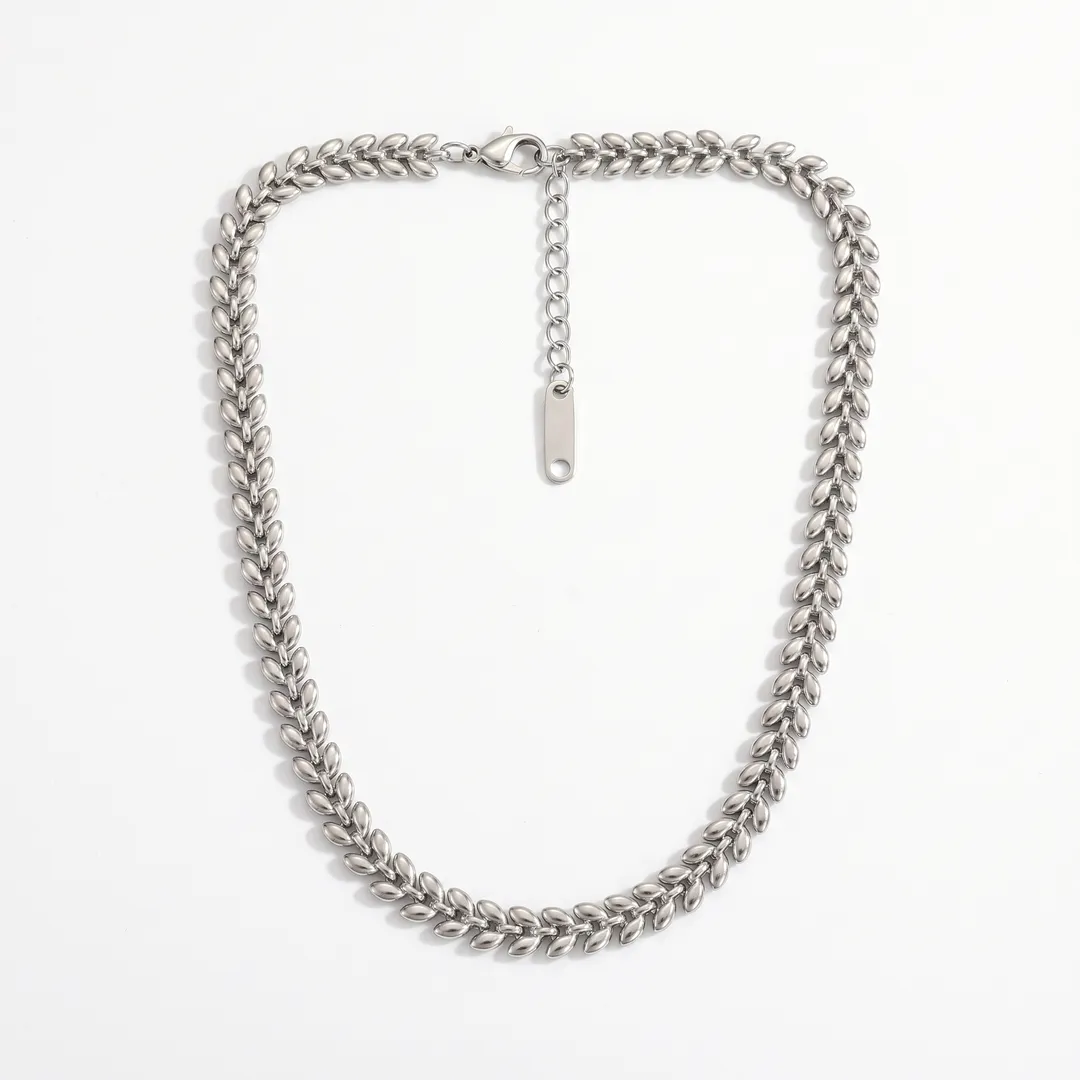 Collar Cadena de Trigo de Acero Titanio, Plateado, foto 6