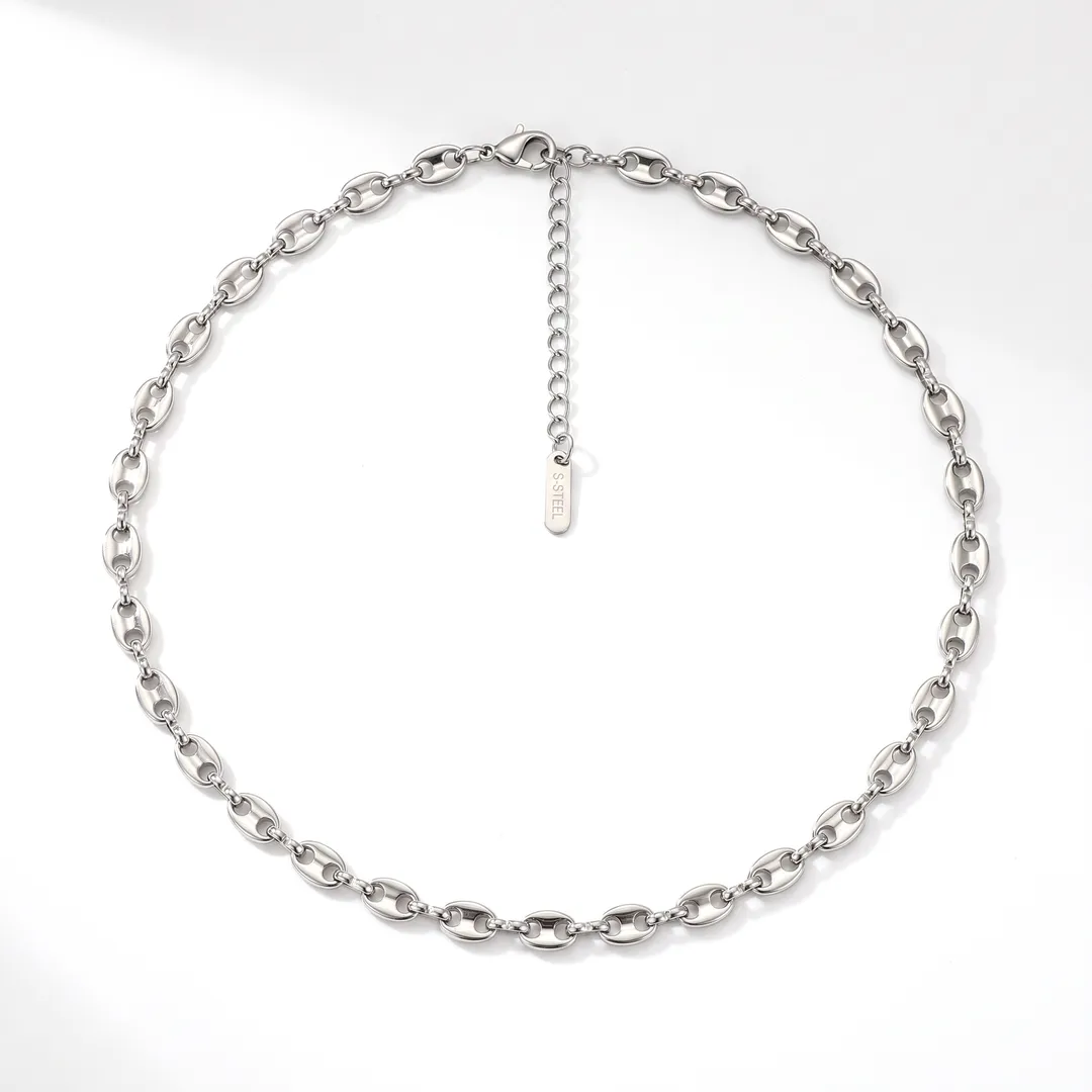 Stainless Steel Coffee Bean Chain Necklace, Necklace 45+6 cm, photo 1