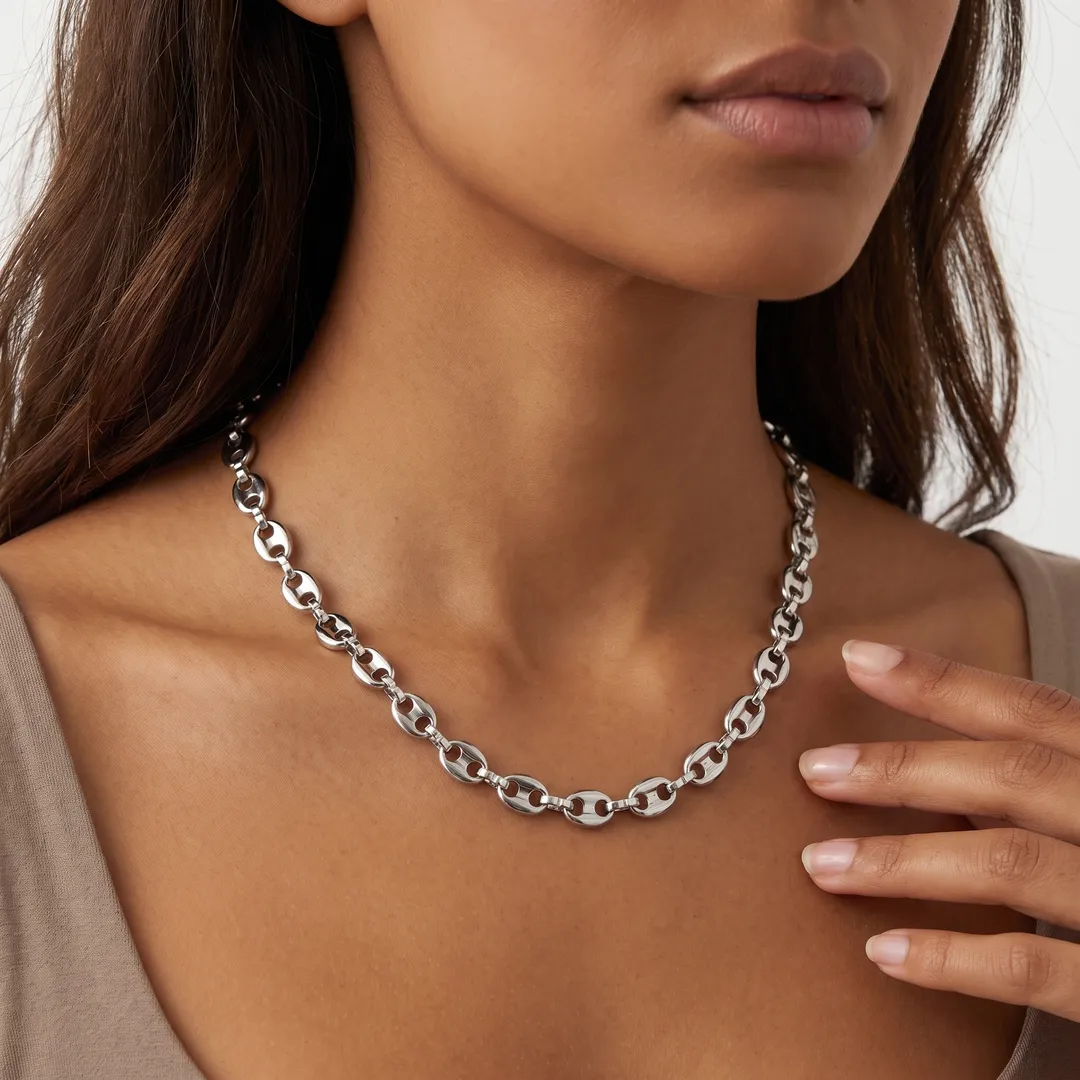 Stainless Steel Coffee Bean Chain Necklace, Necklace 45+6 cm, photo 5