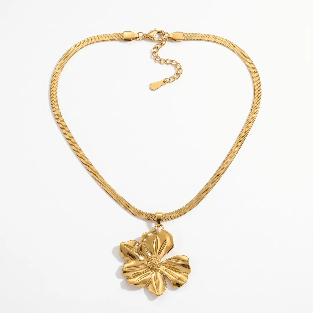 Collar Cadena Serpiente con Flor Dorado, Dorado, foto 1