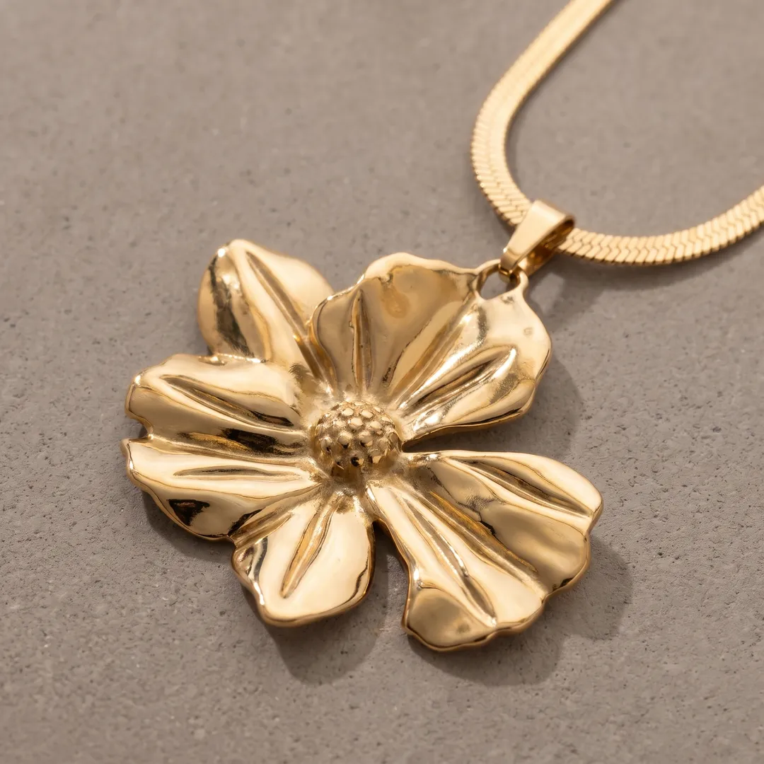 Collar Cadena Serpiente con Flor Dorado, Dorado, foto 4