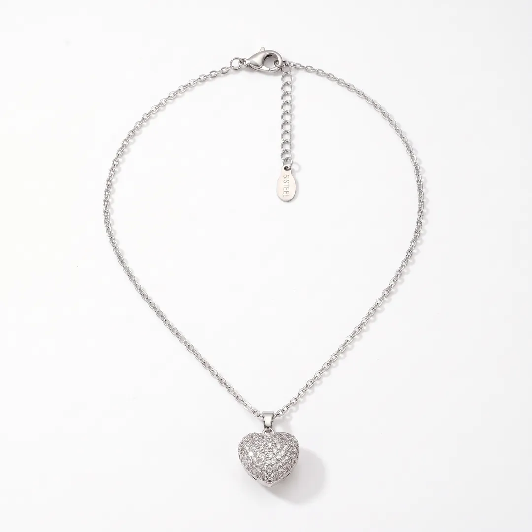 Collar con dije de corazón con circonias, tono plateado, Plateado, foto 1