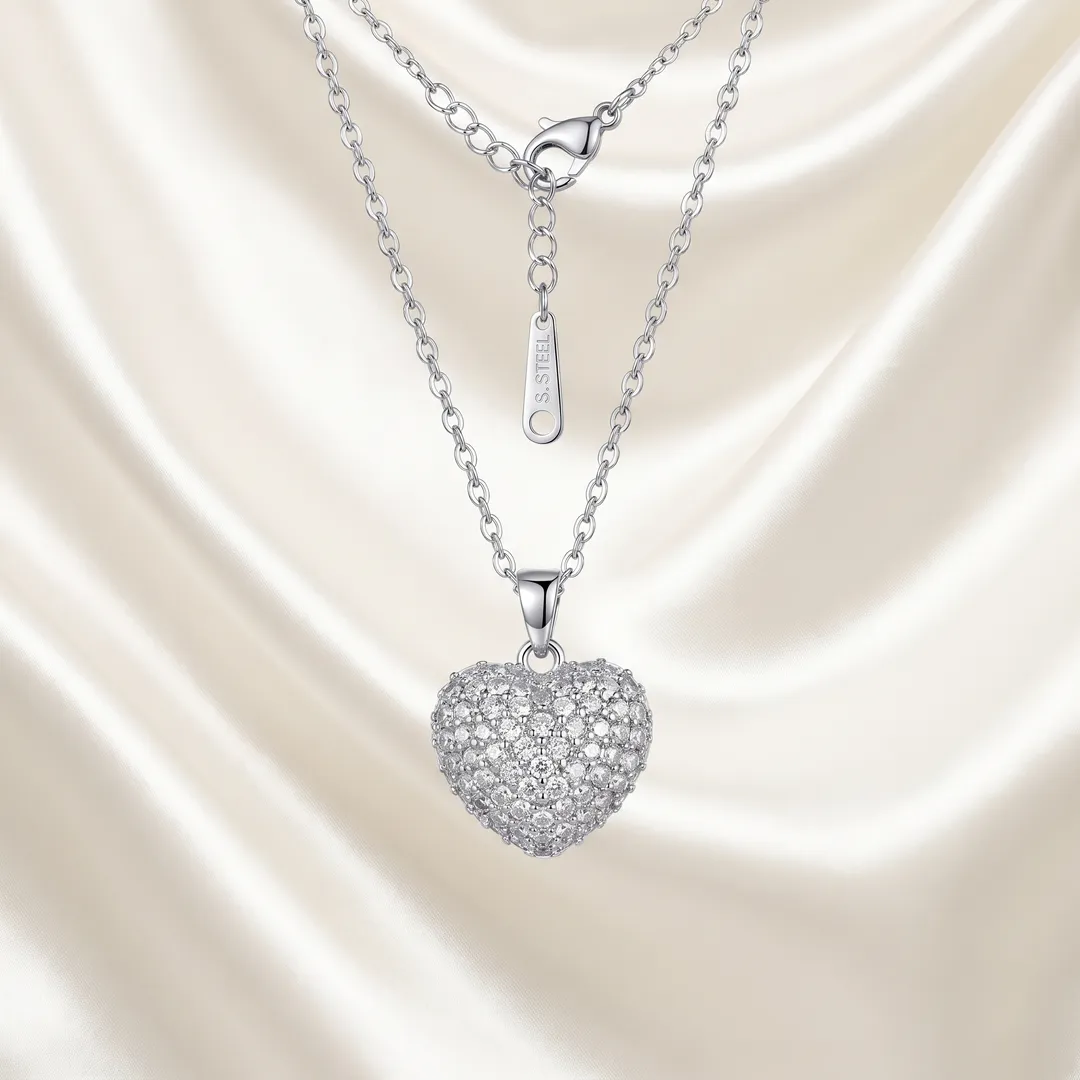 Collar con dije de corazón con circonias, tono plateado, Plateado, foto 2