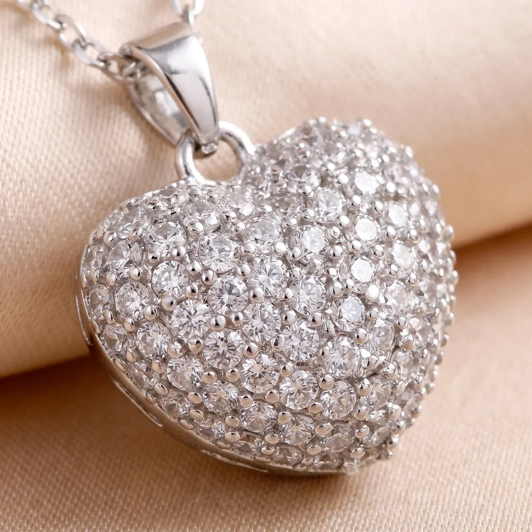 Collar con dije de corazón con circonias, tono plateado, Plateado, foto 4