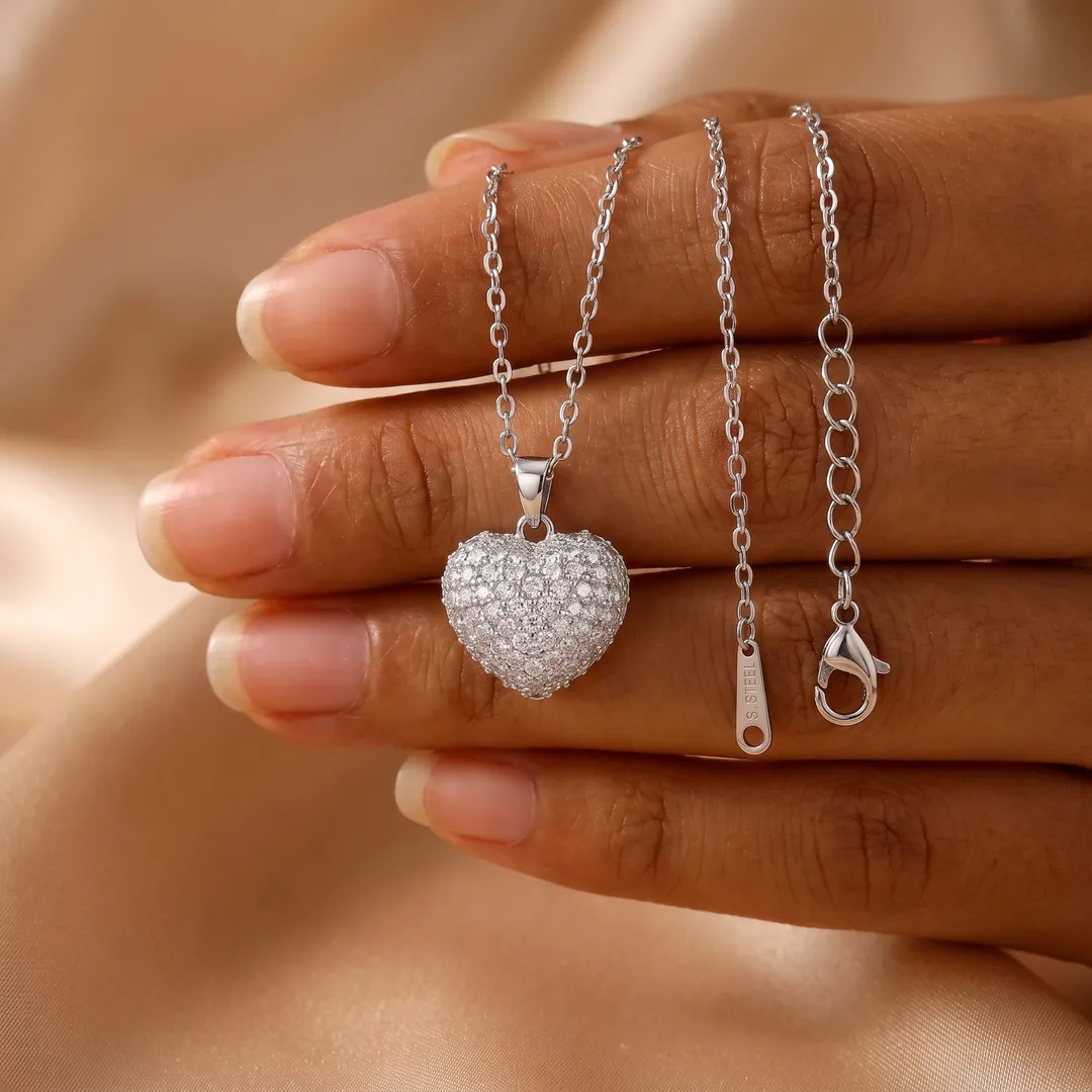 Collar con dije de corazón con circonias, tono plateado, Plateado, foto 5