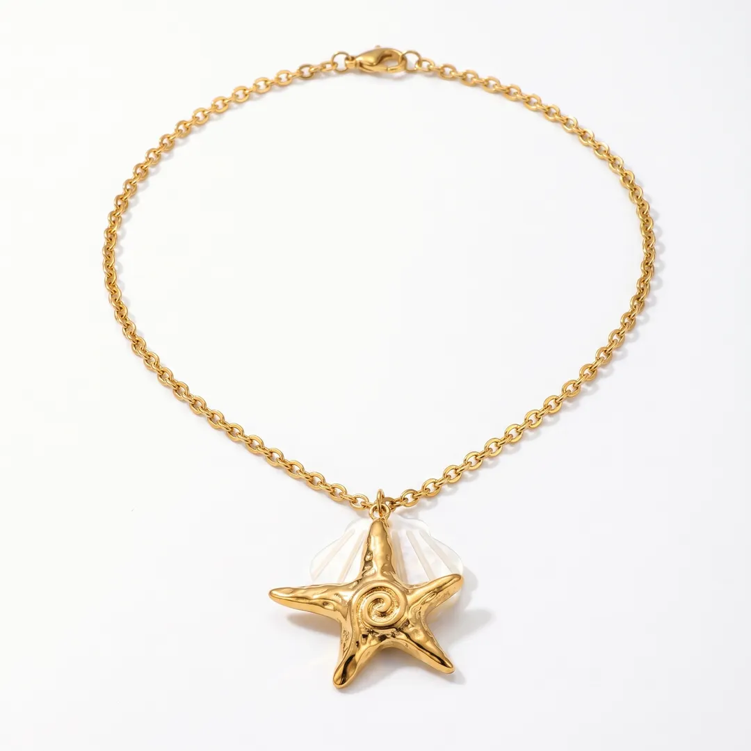 Collar Estrella de Mar y Concha Dorado, Dorado, foto 1