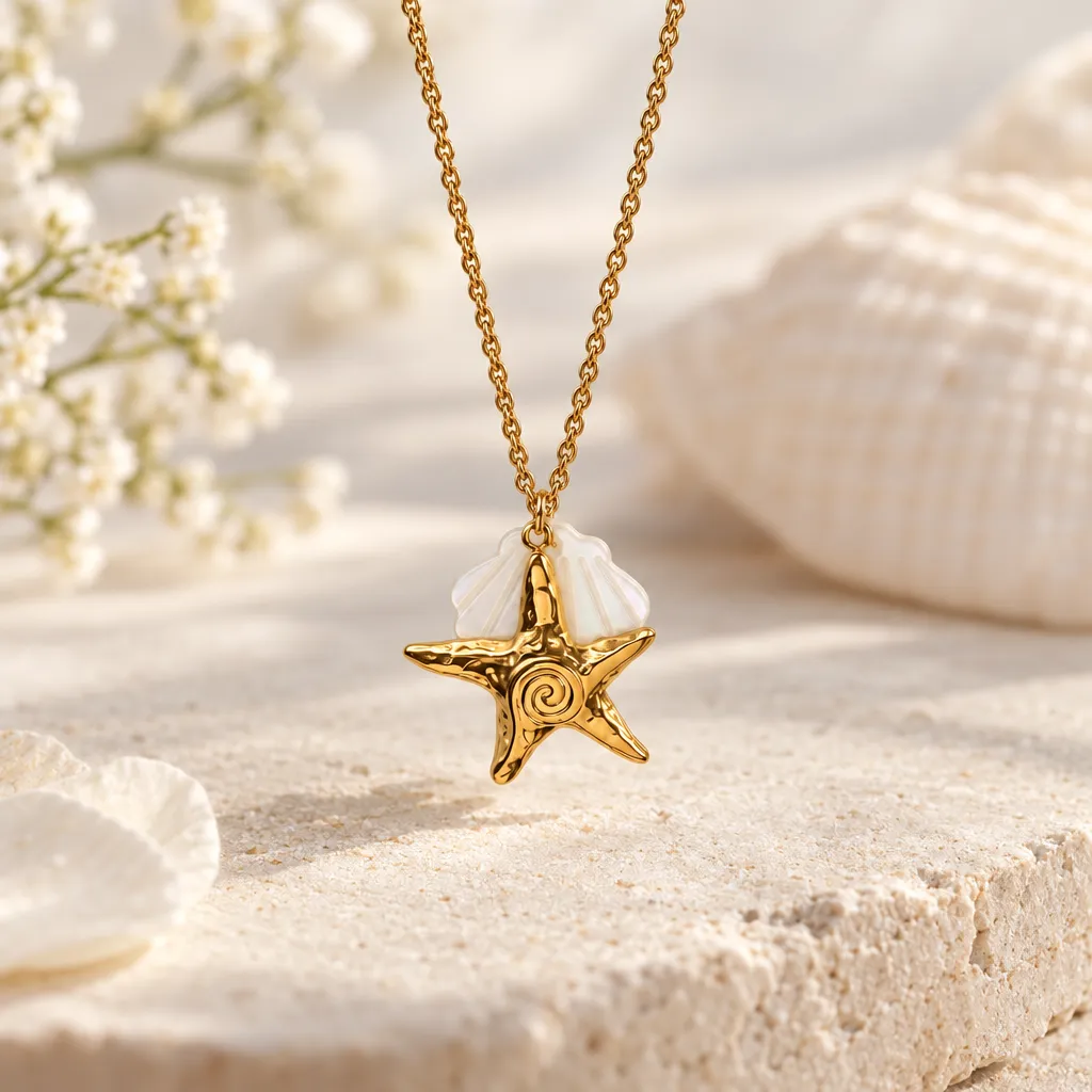 Collar Estrella de Mar y Concha Dorado, Dorado, foto 4