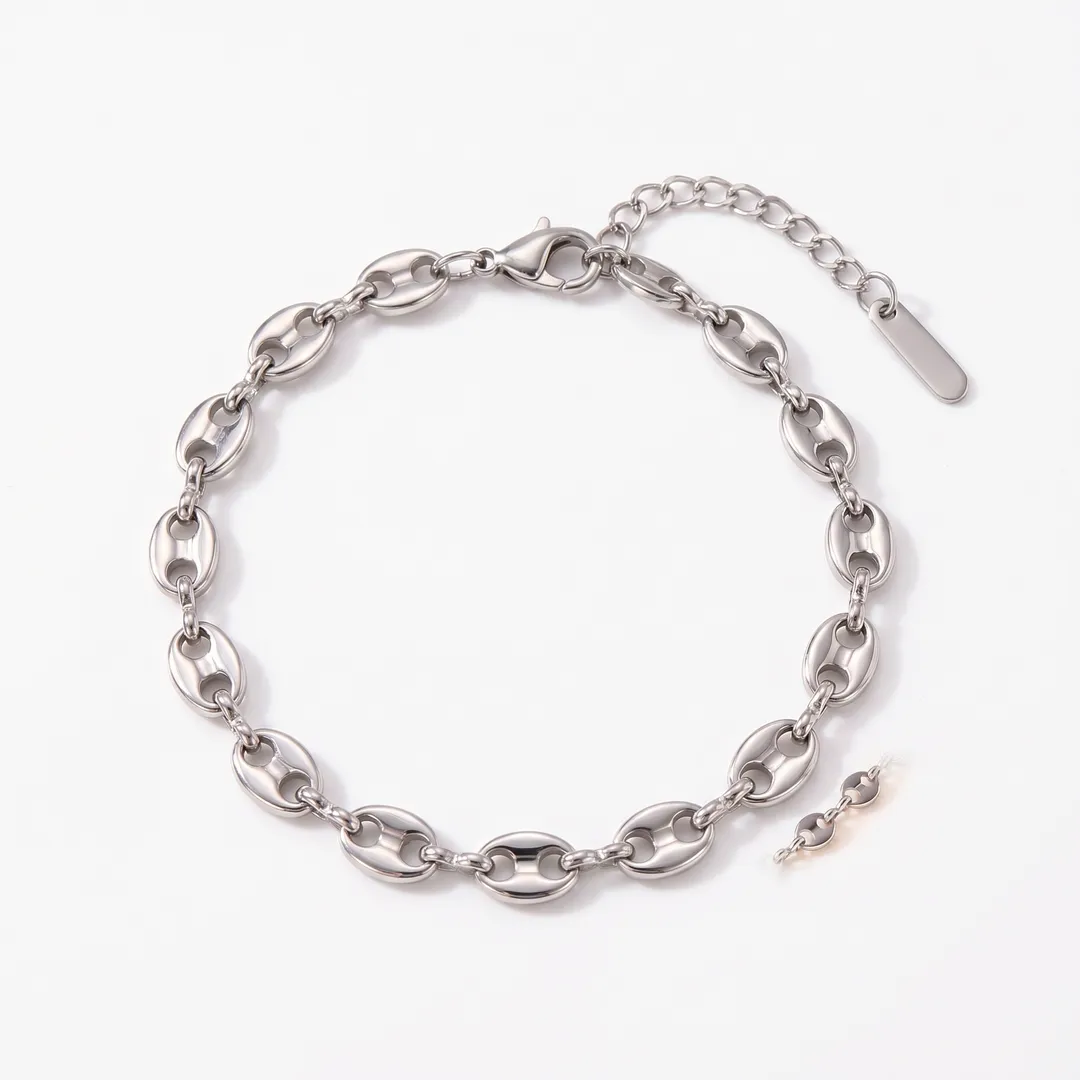 Pulsera de acero inoxidable con cadena de granos de café, Pulsera 18+6 cm, foto 1