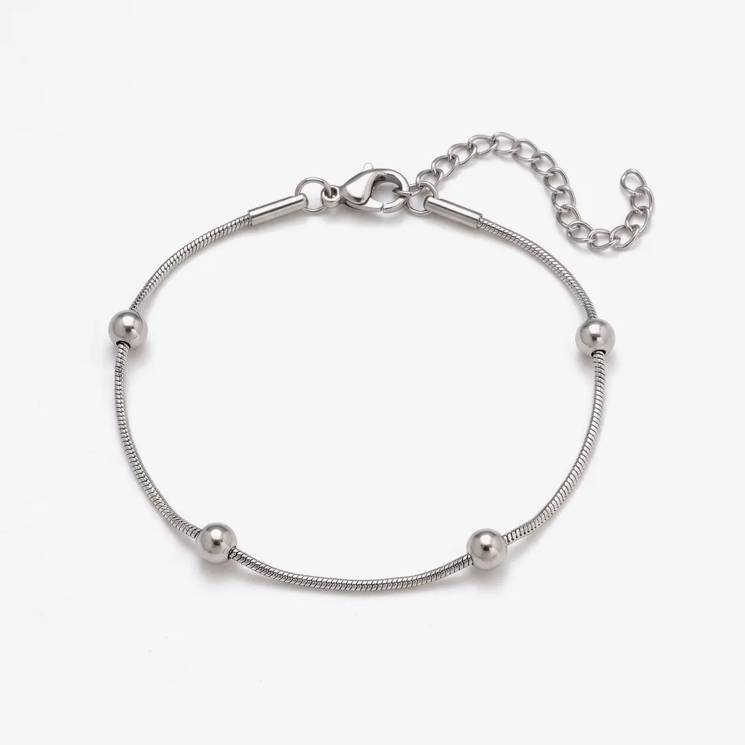 Snake chain bracelet with beads, stainless steel, Silver, photo 1