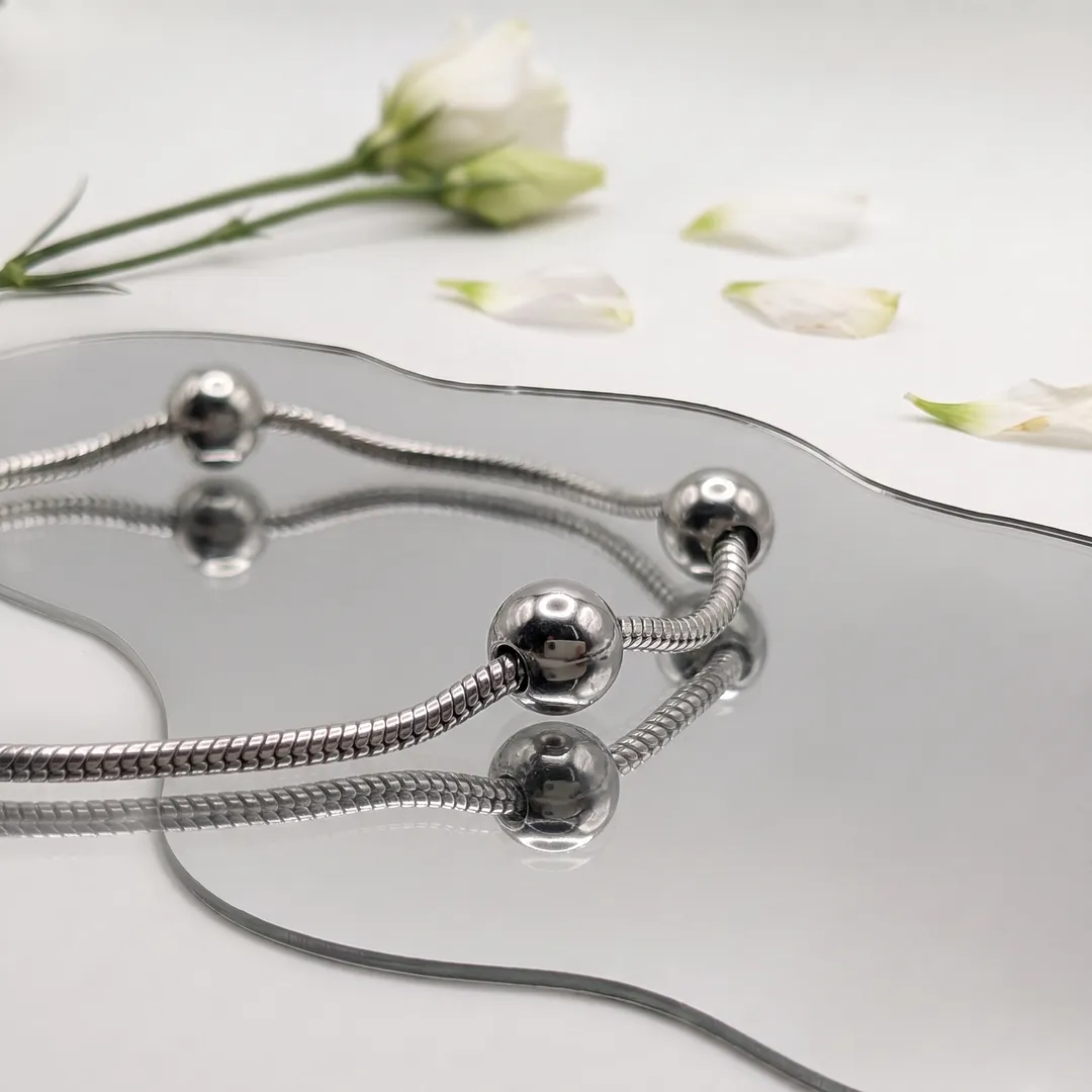 Snake chain bracelet with beads, stainless steel, Silver, photo 3