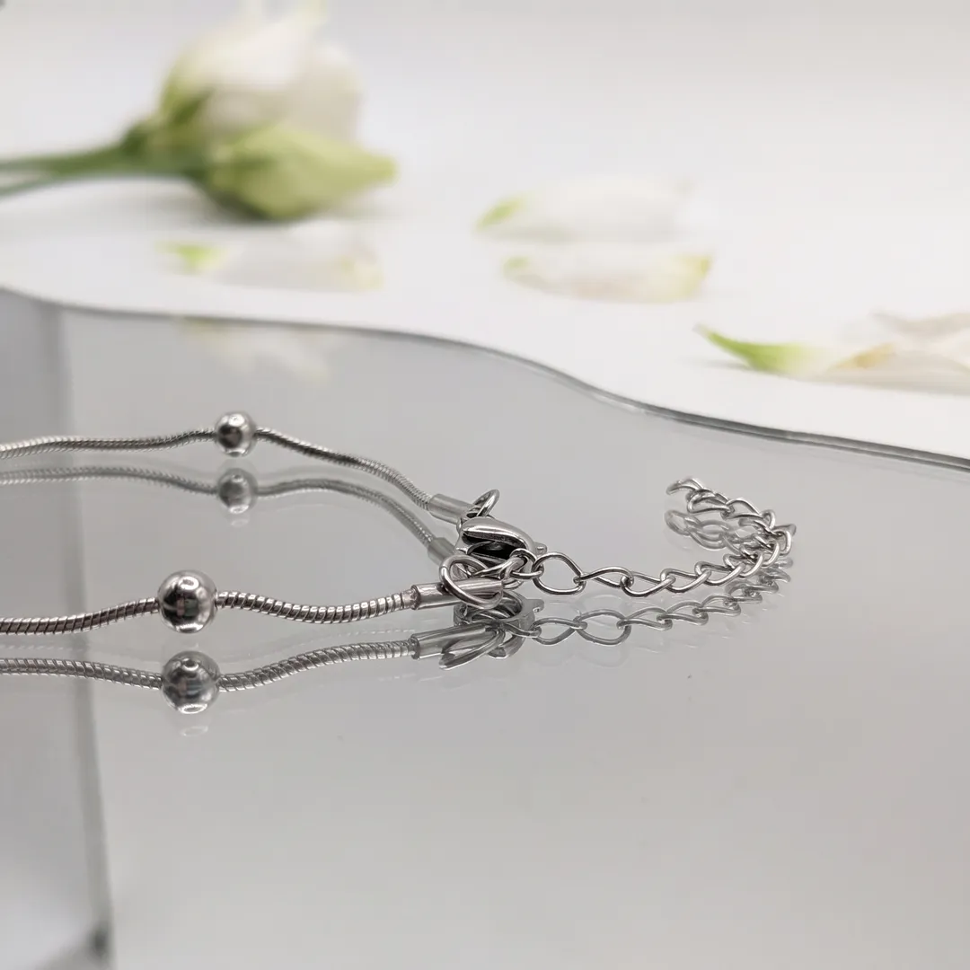 Snake chain bracelet with beads, stainless steel, Silver, photo 4